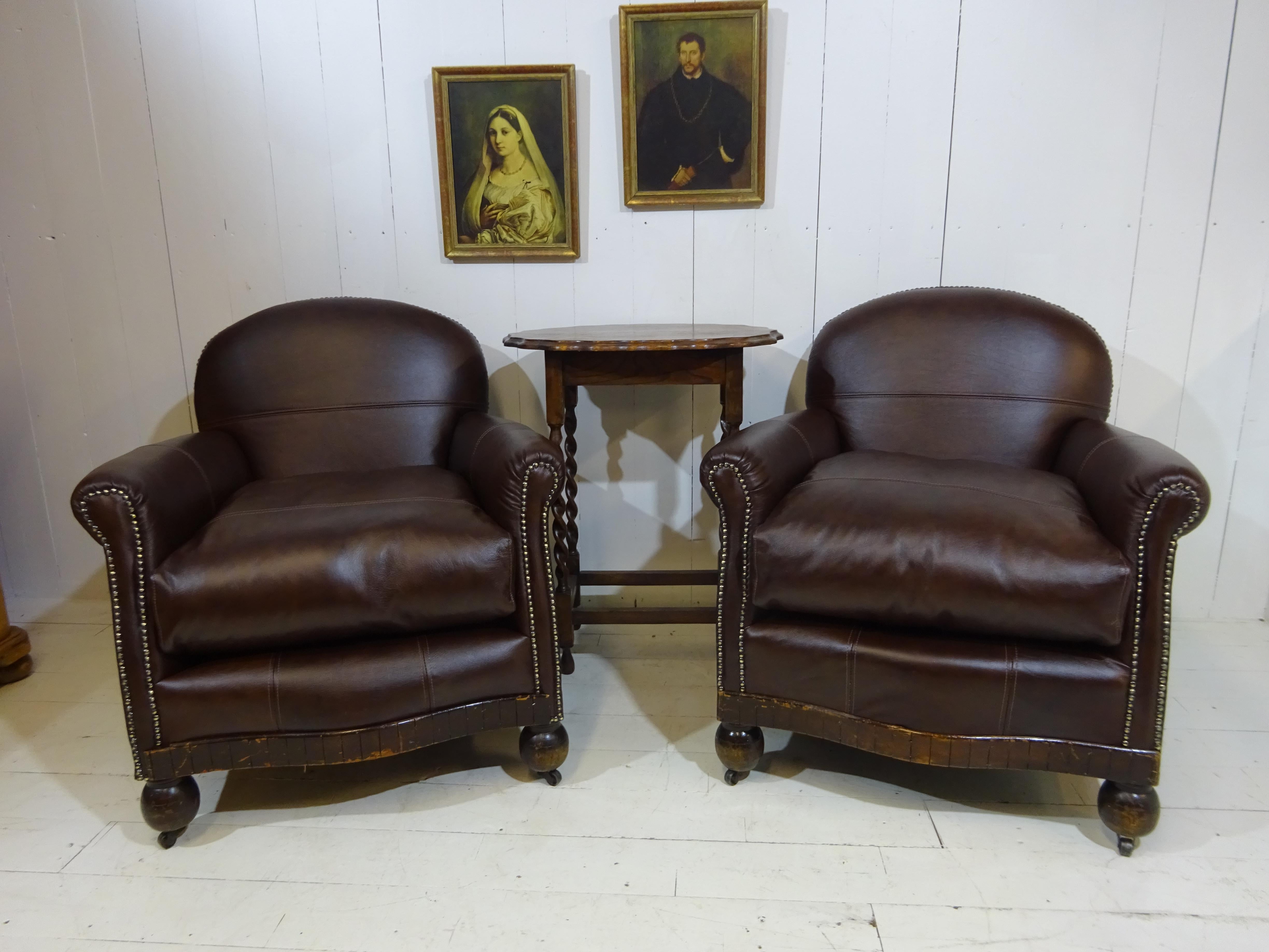 British Limited Edition Art Deco 1920's Club Chair in Antique Brown Leather