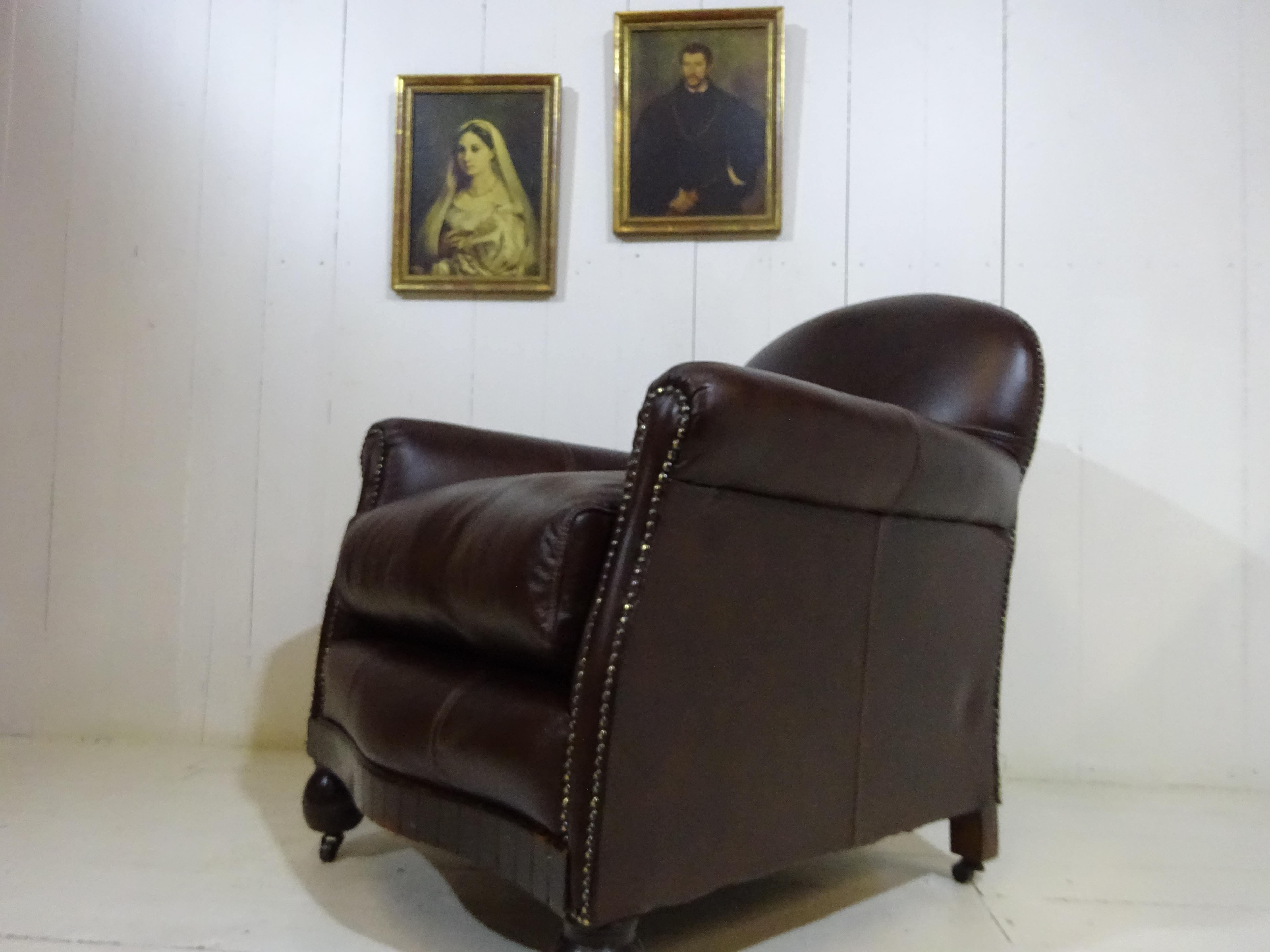 Hand-Crafted Limited Edition Art Deco 1920's Club Chair in Antique Brown Leather