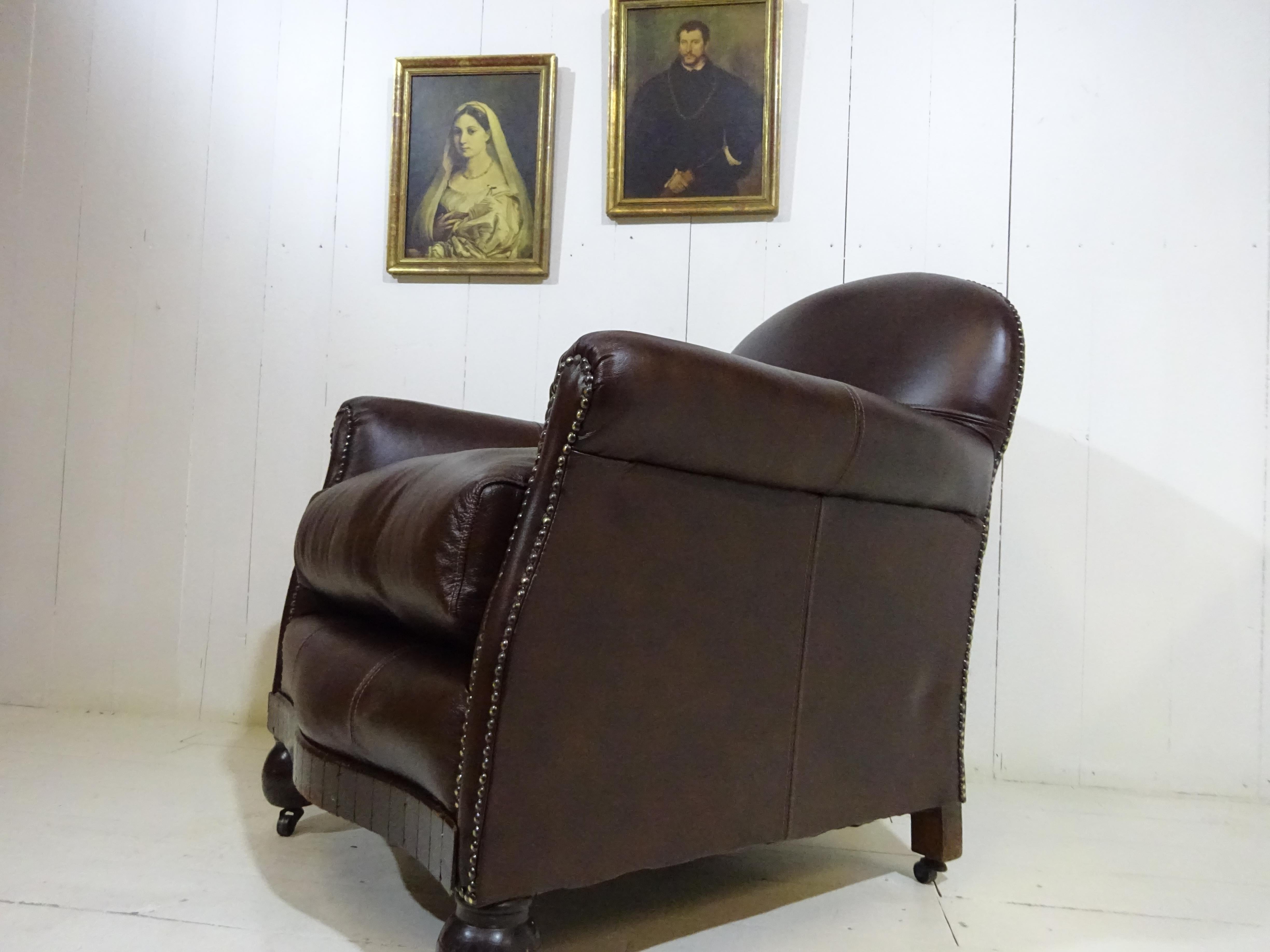 Limited Edition Art Deco 1920's Club Chair in Antique Brown Leather 1