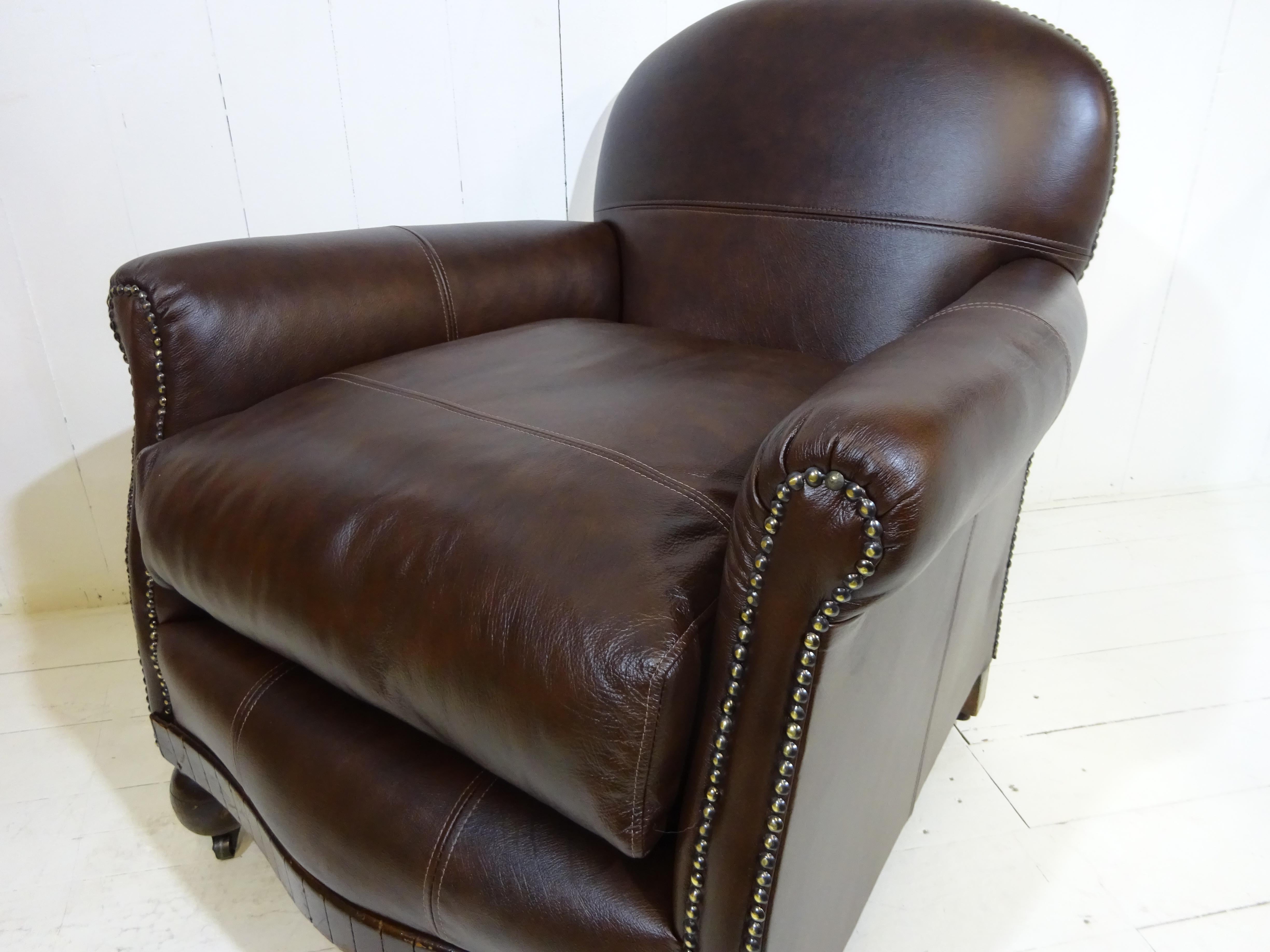 Limited Edition Art Deco 1920's Club Chair in Antique Brown Leather 2
