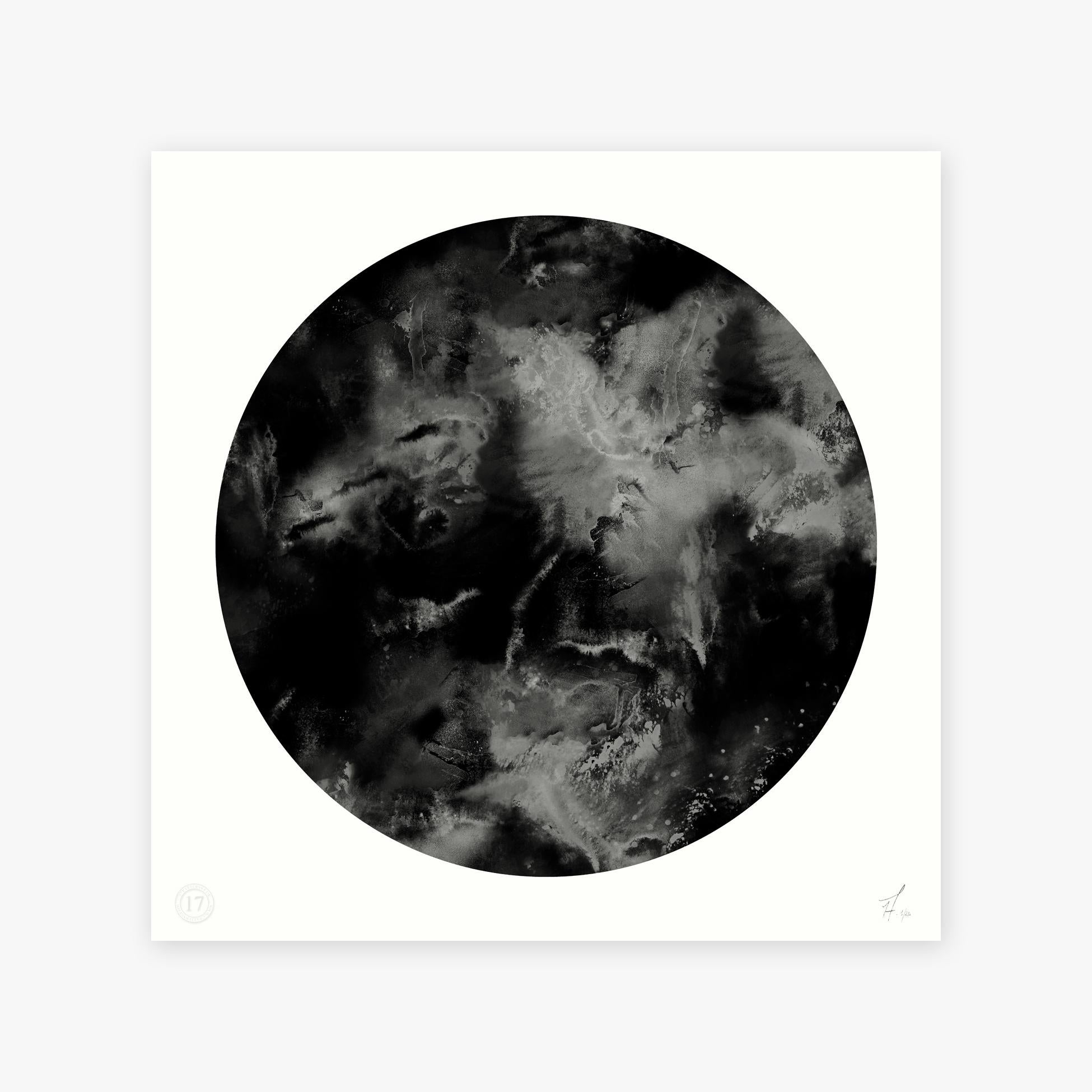 Tile: Cloudbusting Black Circle
Artist: 17 patterns with artists Nosca Inc & Paris
Description: Archival Giclee art print on German etch 310gsm paper 
Colour: Black and grey
Size options: 80 x 80cm, 60 x 60cm, 40 x 40cm
Edition: