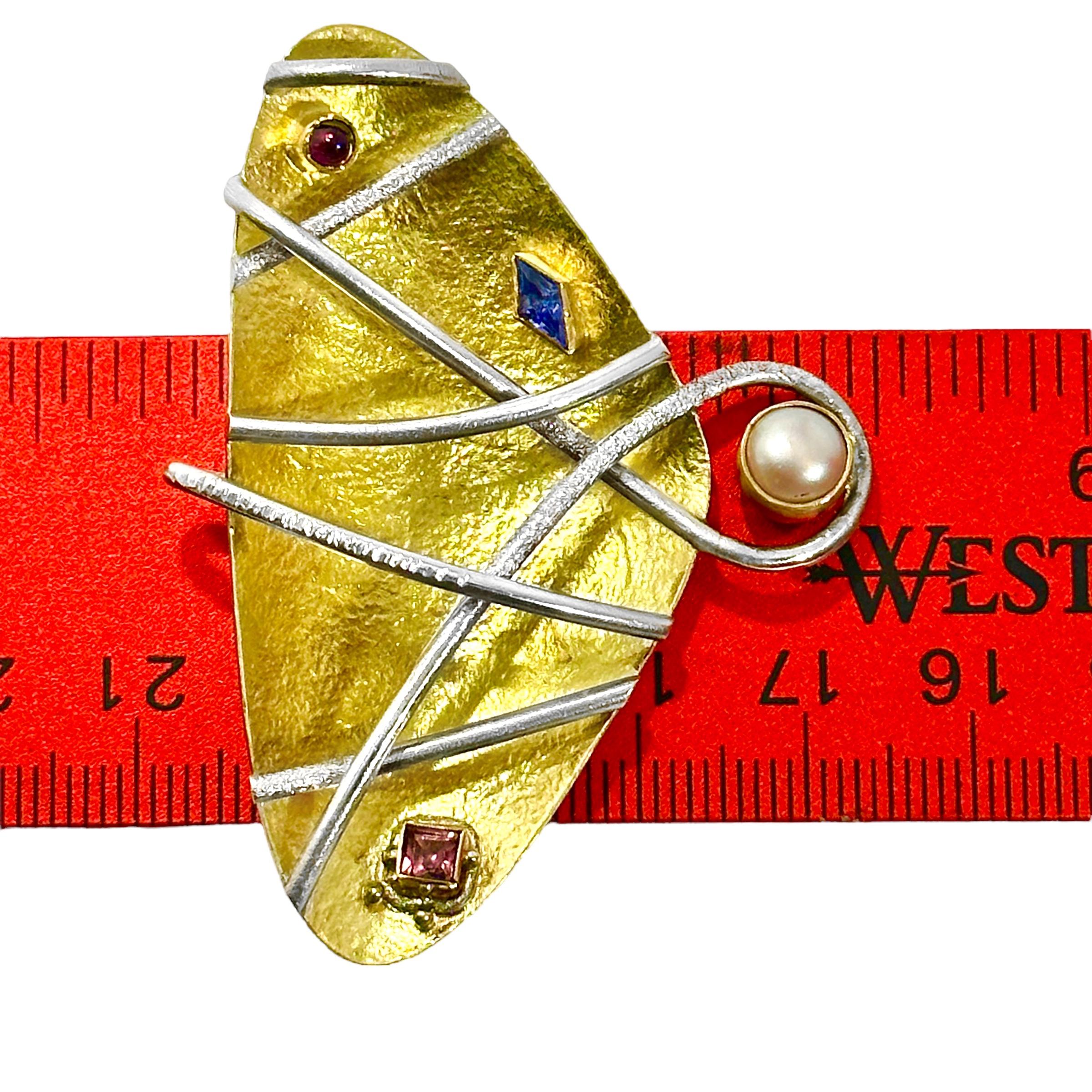 Perlina Ciondolo artigianale modernista in edizione limitata in argento e oro 22k Vermiel in vendita