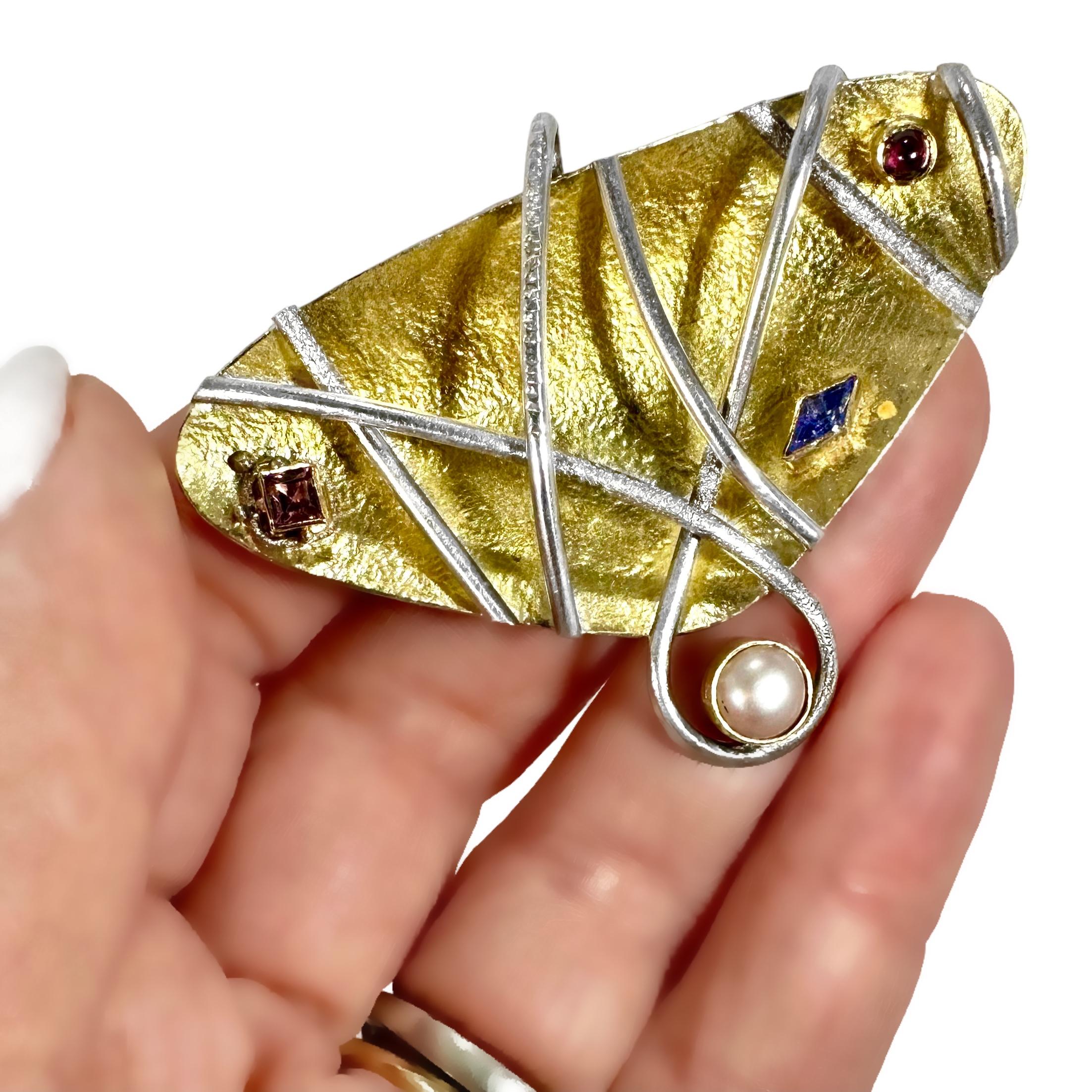 Ciondolo artigianale modernista in edizione limitata in argento e oro 22k Vermiel In condizioni buone in vendita a Palm Beach, FL