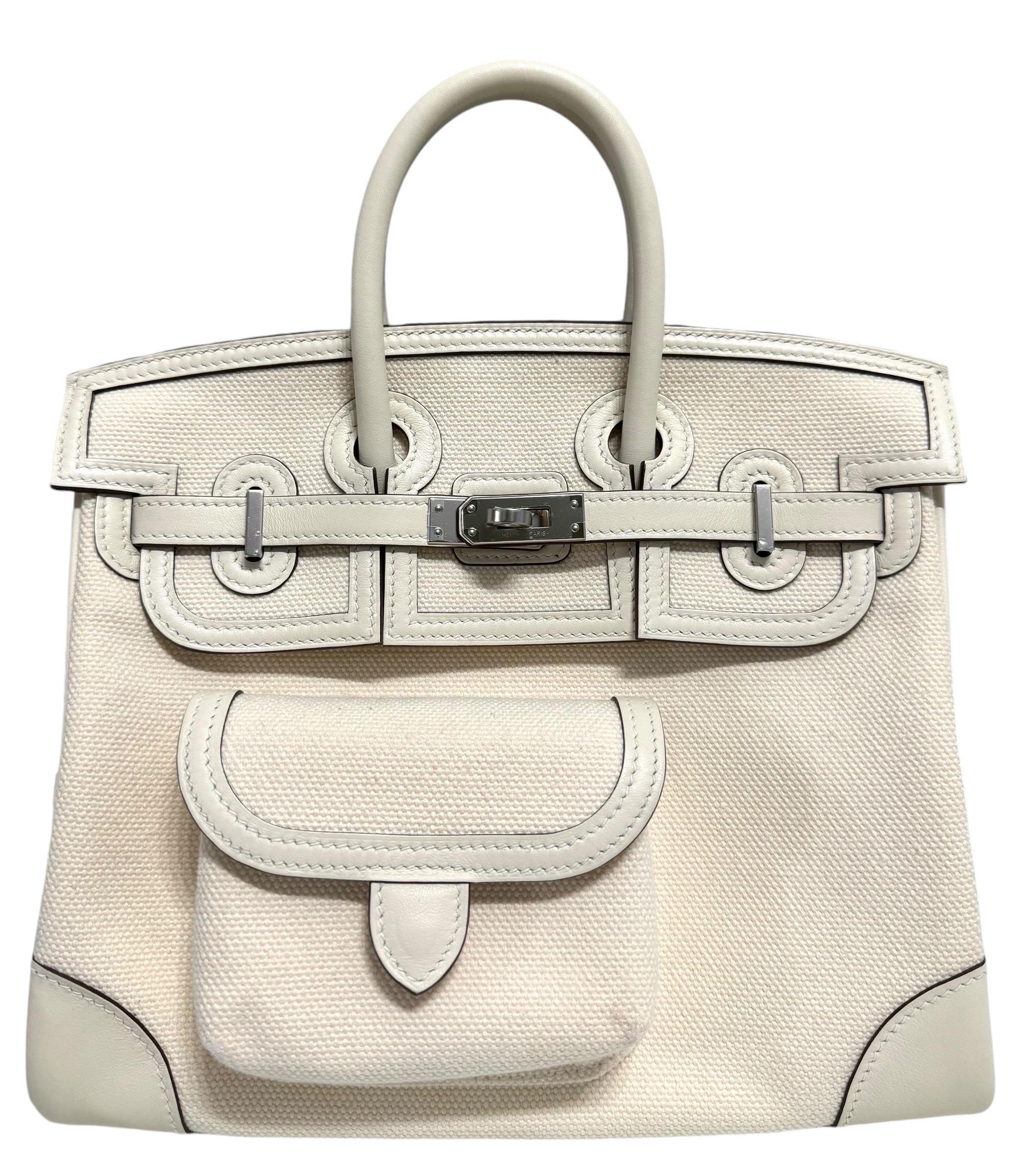 Rare Most Coveted Limited Edition As New Hermes Birkin Cargo 25 Nata Swift Leather & Toile complimented by Palladium Hardware. 
As New Plastic on all Hardware. 
 U Stamp 2022. 

Please keep in mind that this isn't a store fresh item and has been