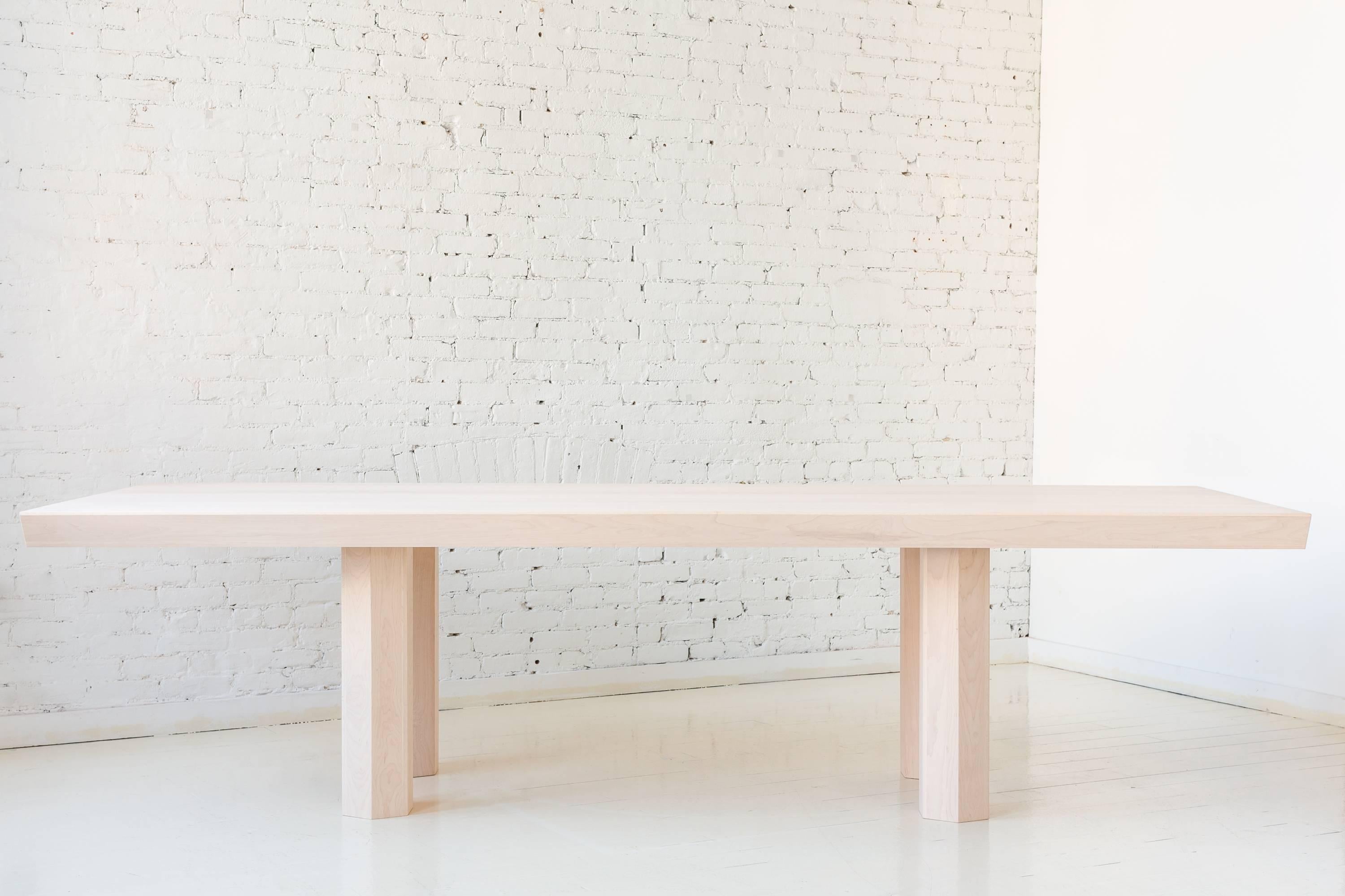 A part of Fort Standard’s “Qualities of Material” collection, the Assemblage table is made from hundreds of thin, hard maple wood slats. The slats are assembled into triangular tubes used to create the hollow top surface and hexagonal legs, which