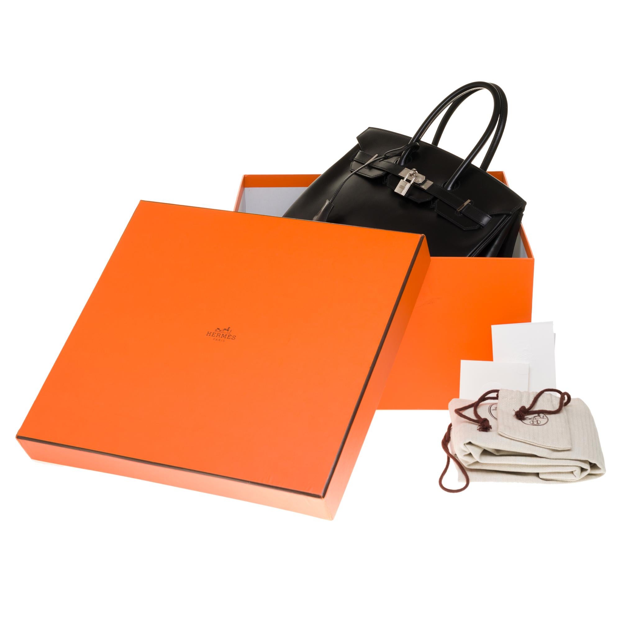 Limited Edition Black Calf Box Leather Birkin 35, Guilloché Palladium Hardware 7