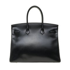 Limited Edition Black Calf Box Leather Birkin 35, Guilloché Palladium Hardware