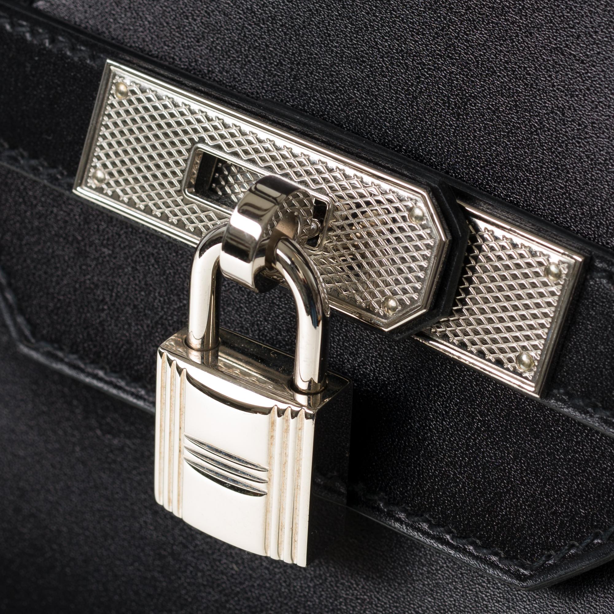 Women's or Men's Limited Edition Black Calf Box Leather Birkin 35, Guilloché Palladium Hardware