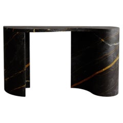 Limited Edition, Black Marble Stone Curved Organic Dune Console, Esther Knopfler