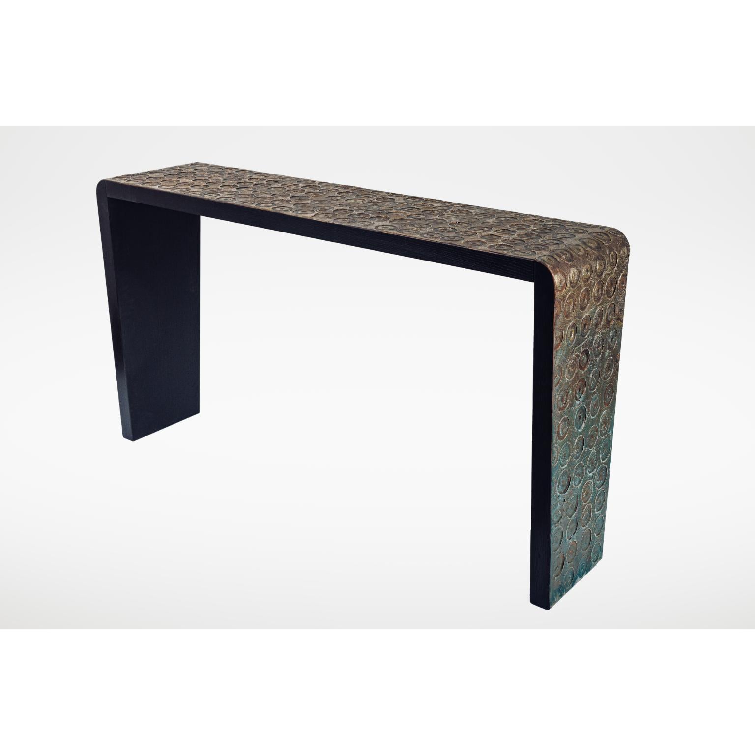 Limited Edition Black Oak Wood Console by Bottega Nera Furniture
Dimensions:  W 160 x D 40 x H 90 cm
Materials: Black Oak Wood. 

C5 - 70.50.110. Black oak wood, decorated and painted.

About: BottegaNera was born in 2023 in the heart of Brianza,