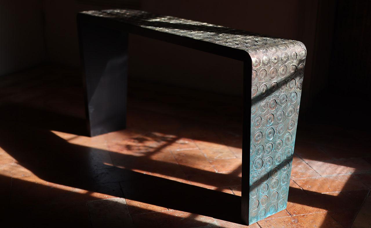 Italian Limited Edition Black Oak Wood Console by Bottega Nera Furniture For Sale