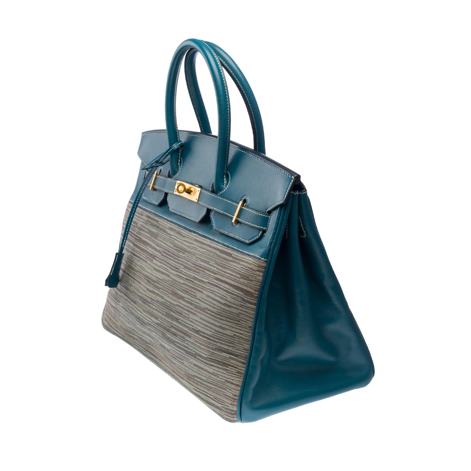 Birkin 35 édition limitée Bleu Thalassa Evercalf Vibrato quincaillerie en or brossé Bon état à Paris, IDF