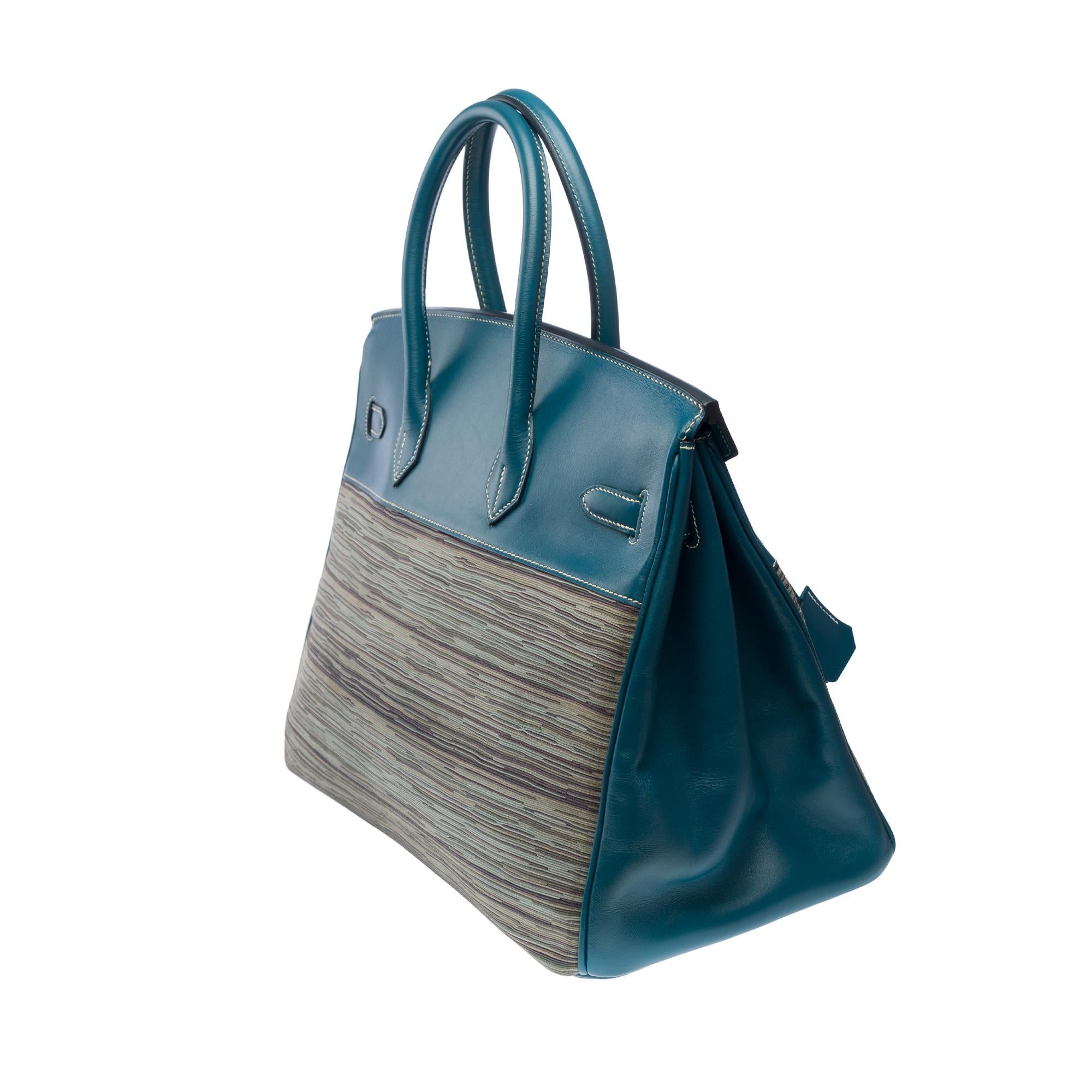 Birkin 35 édition limitée Bleu Thalassa Evercalf Vibrato quincaillerie en or brossé en vente 1