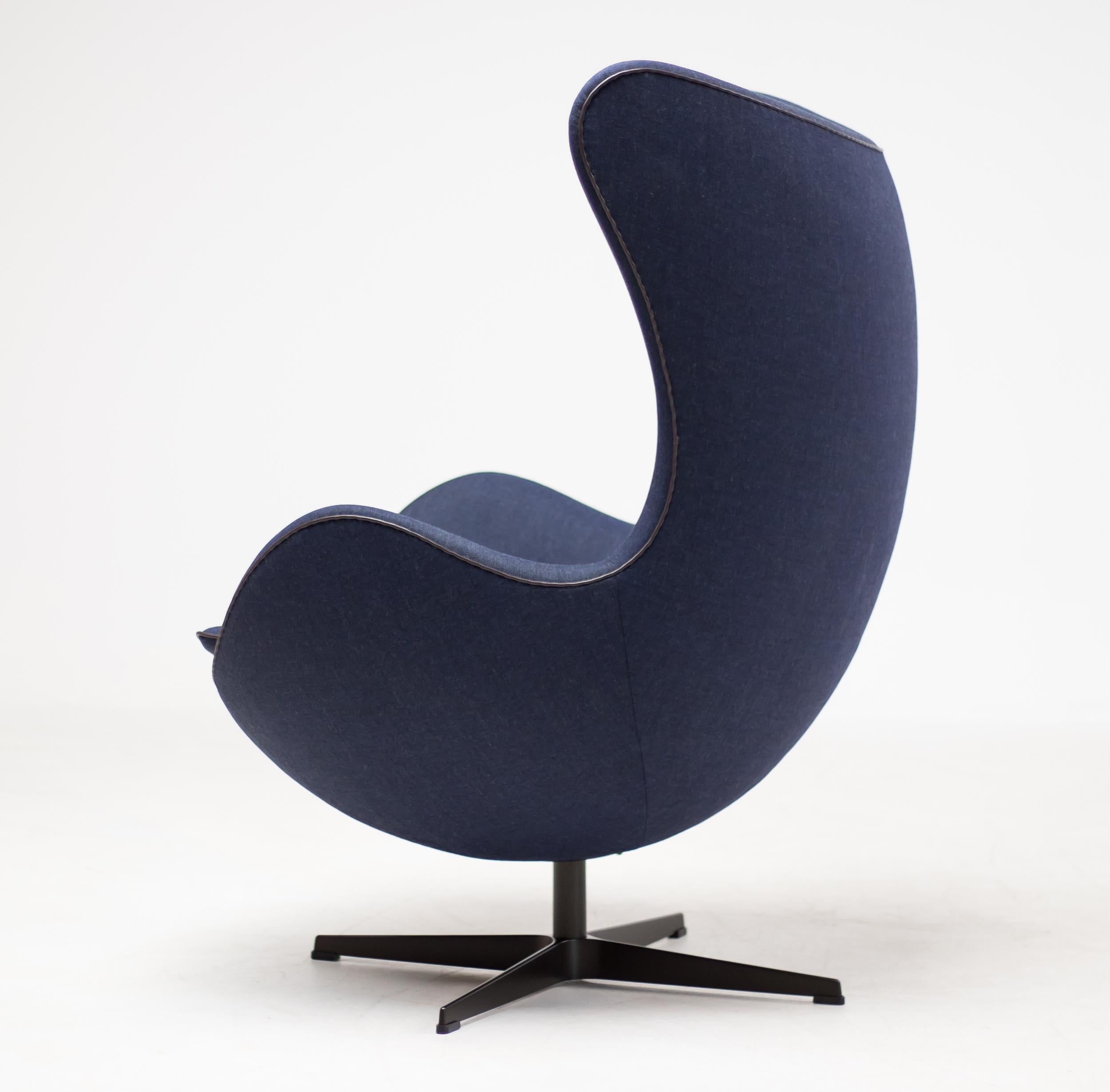 Danish Limited Edition Blue Canvas Egg Chair by Arne Jacobsen