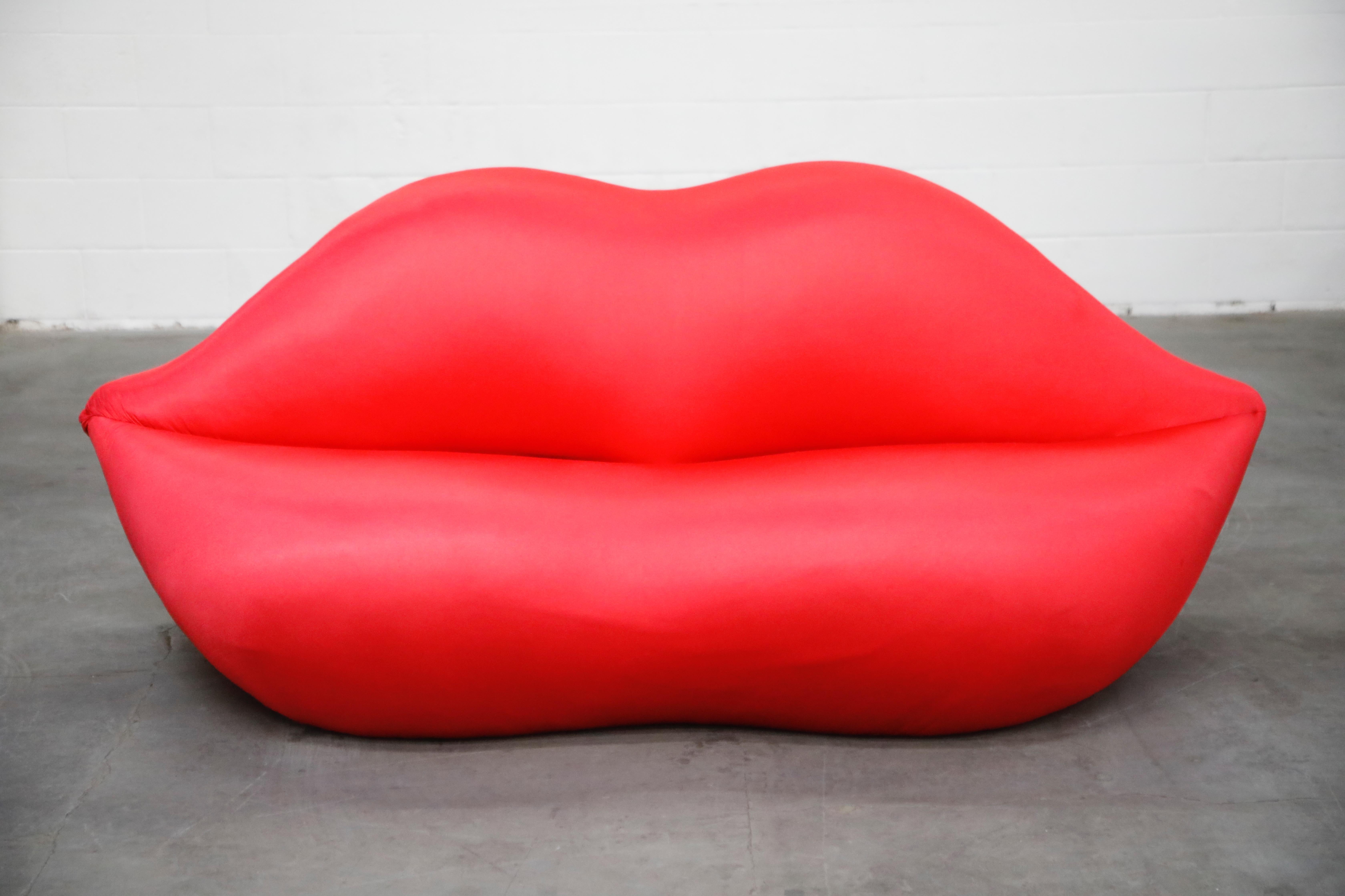 This incredible lips sofa is by Studio 65 for Gufram, part of their 'Multipli' limited edition collections, the Bocca (Lips) sofa was a run of 1,000 units - and this particular example is signed: Gufram Multipli, Dated: 1986 and numbered: 103 /