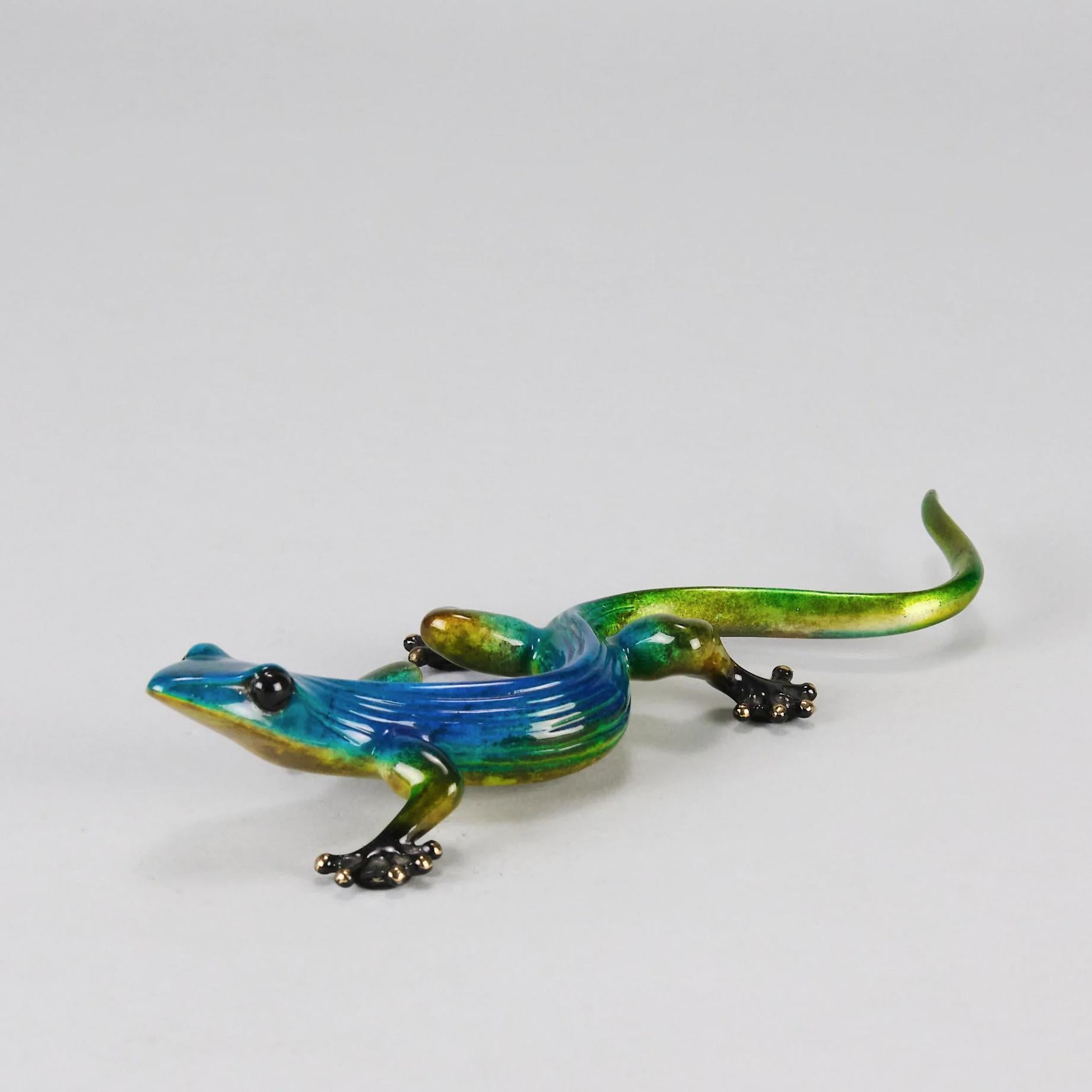 A wonderful limited edition bronze study of a gecko with its head raised exhibiting very fine vibrant colours and excellent surface detail, signed Tim and numbered AP 96/100 

Additional information
Length: 20 cm 

Width: 8 cm 

Height: 3.5