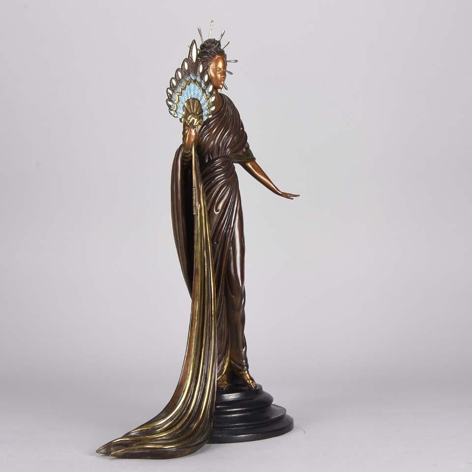 As part of our limited edition bronze sculpture collection we are delighted to offer this fabulous cold painted Art Deco bronze figural group entitled ‘Aphrodite’ by Erté, Romain de Tirtoff – modelled as an elegant beauty wearing a full length gown