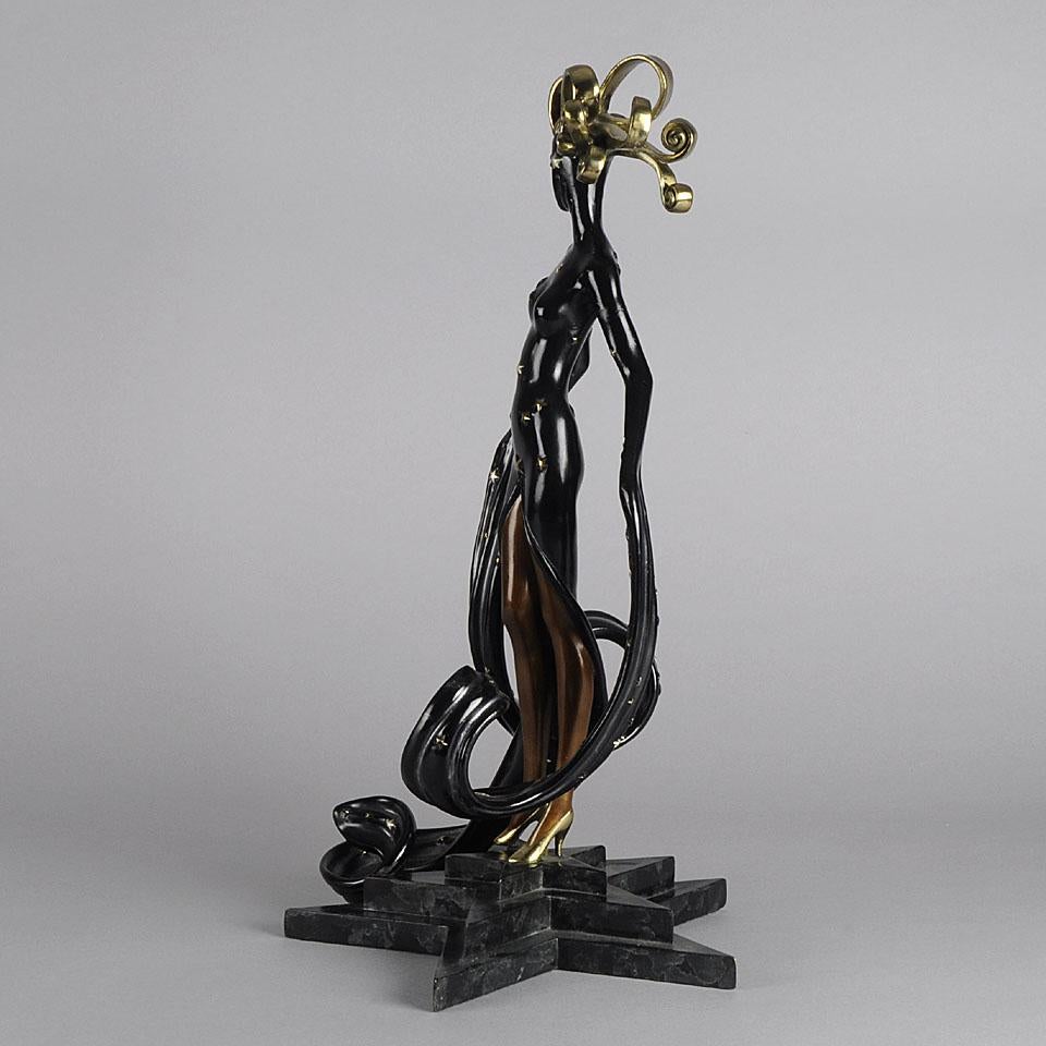 Cold-Painted Limited Edition Bronze Figure ‘Bal Tabarin’ by Erté For Sale