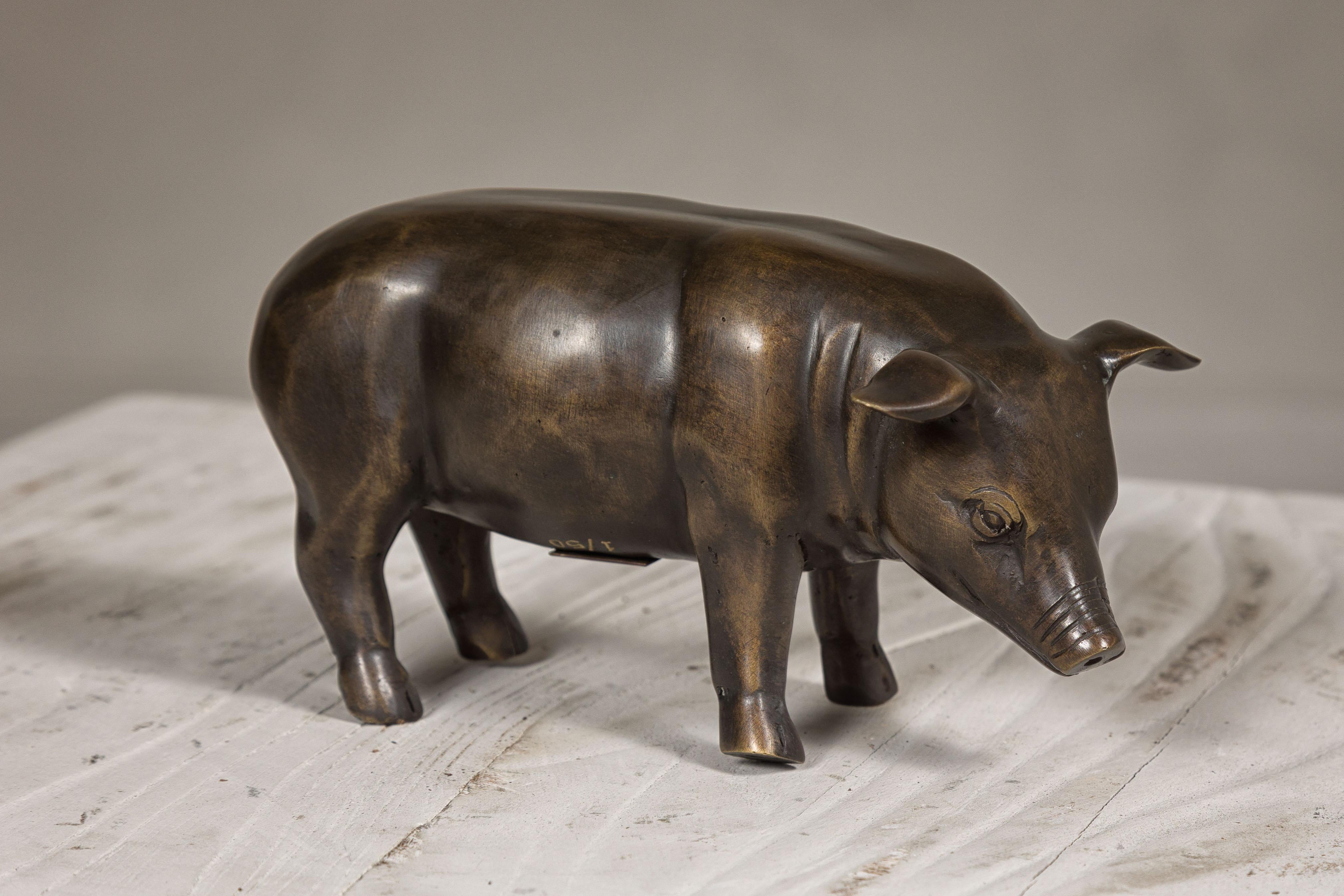 Contemporary Limited Edition Bronze Pig Statuette from the Randolph Rose Collection For Sale