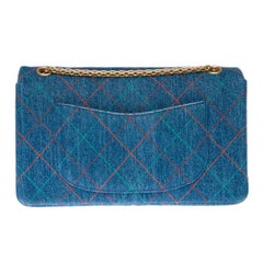 Limited Edition/ Chanel 2.55 Jumbo shoulder bag in blue quilted denim and GHW