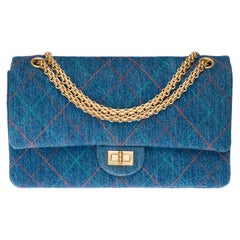 Limited Edition/ Chanel 2.55 Jumbo shoulder bag in blue quilted denim and GHW