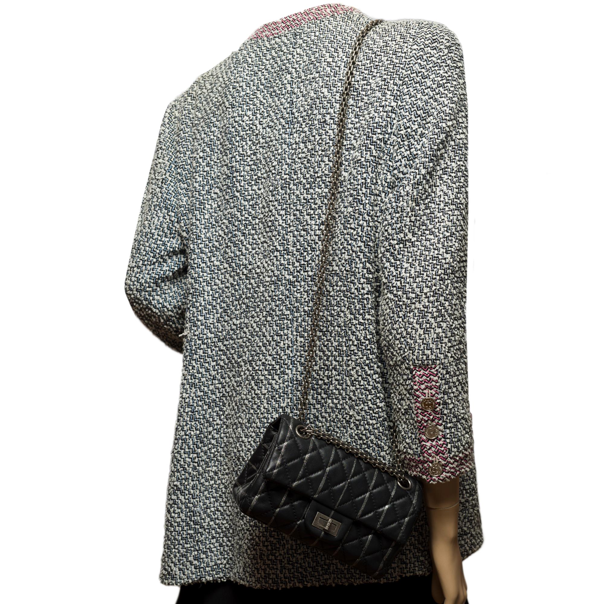 Limited edition Chanel 2.55 Mini flap shoulder bag in black quilted lambskin, SHW 8
