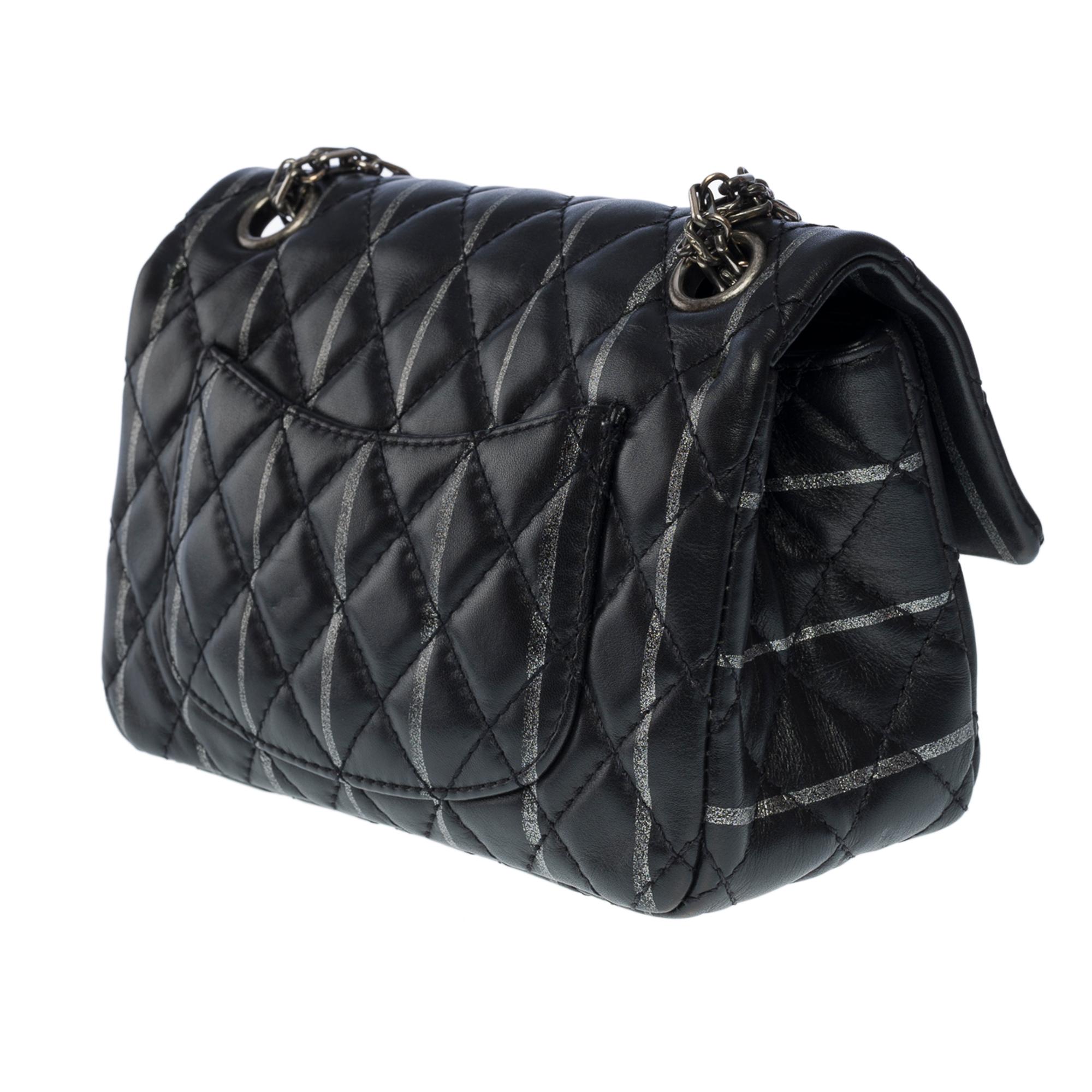 Limited edition Chanel 2.55 Mini flap shoulder bag in black quilted lambskin, SHW 1