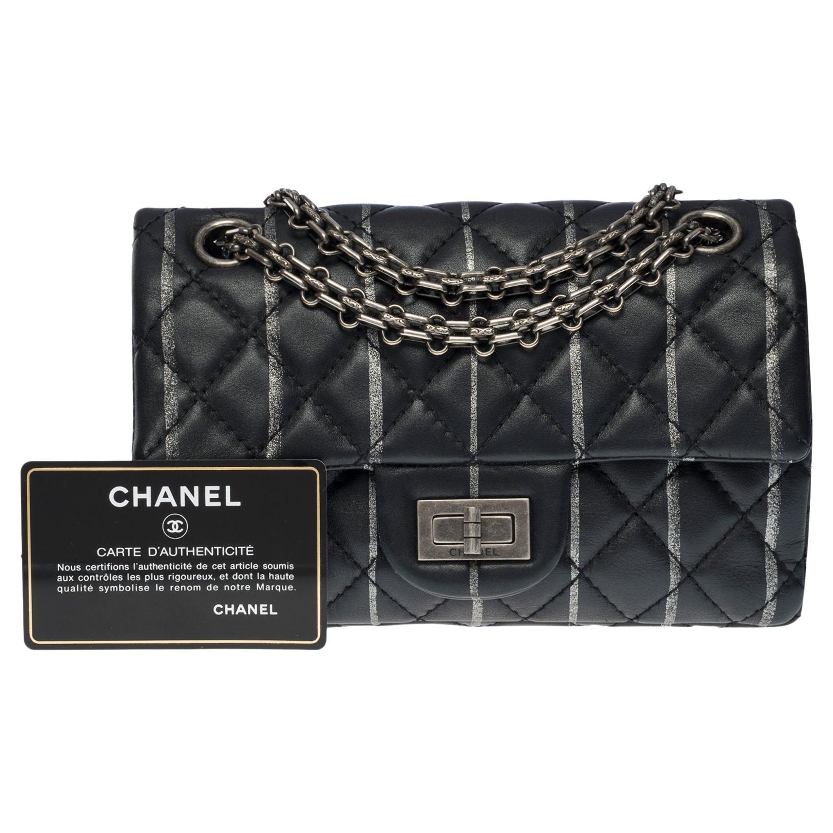 Limited edition Chanel 2.55 Mini flap shoulder bag in black quilted lambskin, SHW
