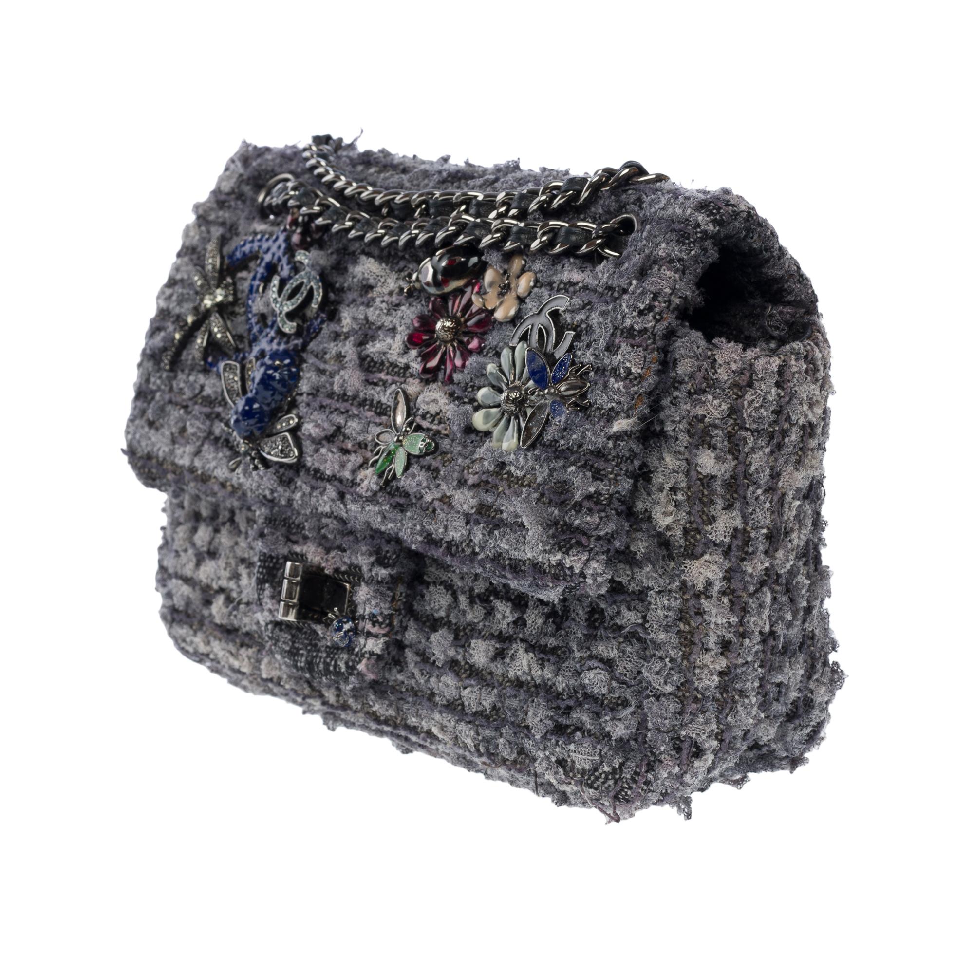 Women's Limited edition Chanel 2.55 Mini flap shoulder bag in grey&black Tweed,  SHW