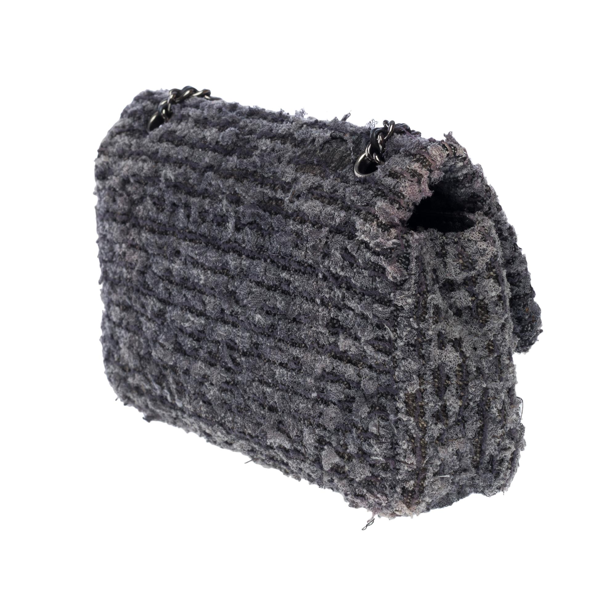 Limited edition Chanel 2.55 Mini flap shoulder bag in grey&black Tweed,  SHW 1