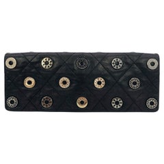 Limited Edition Chanel Black Leather Crystal Grommet Clutch