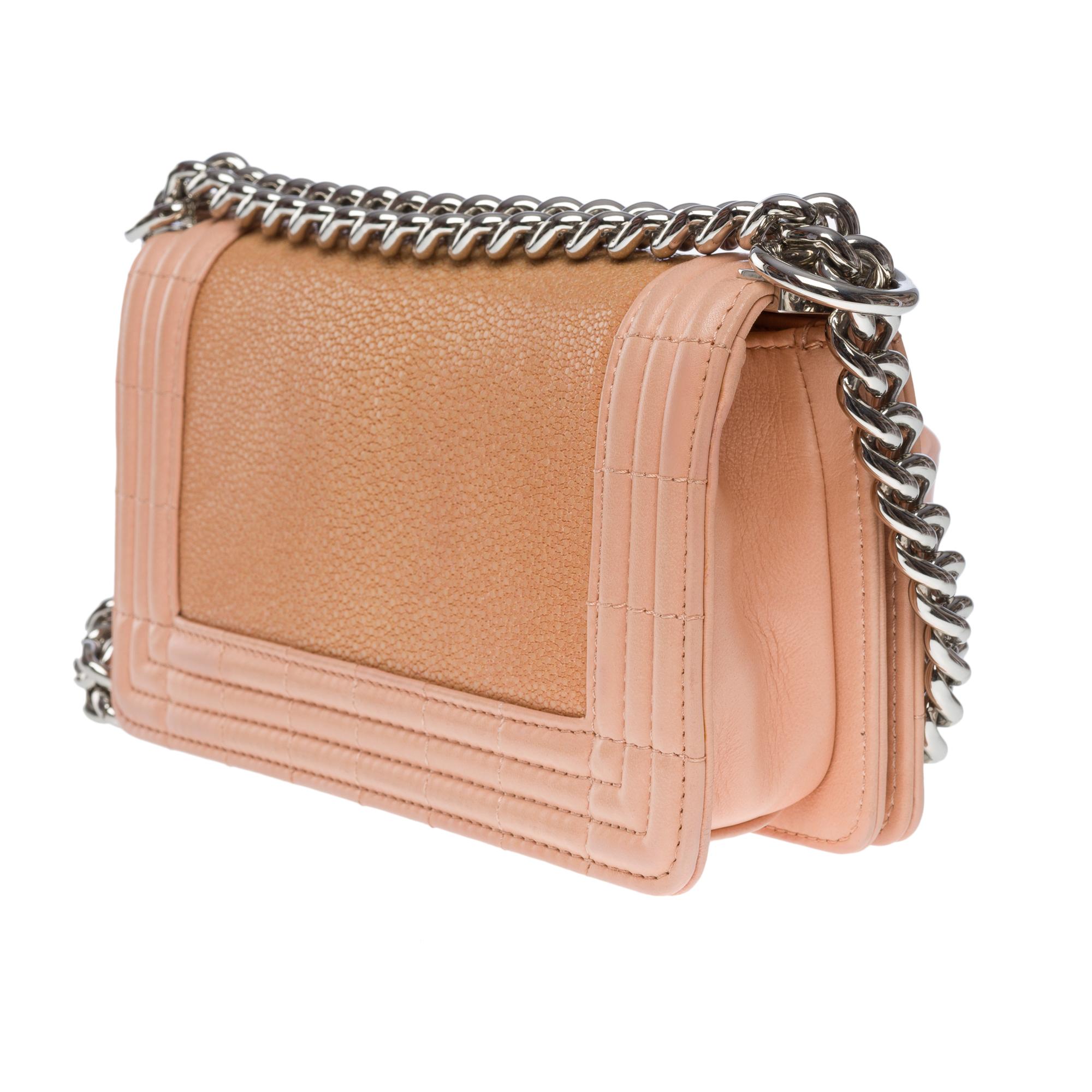 Limited Edition Chanel Boy Mini shoulder bag in Pink shagreen and leather, SHW For Sale 1