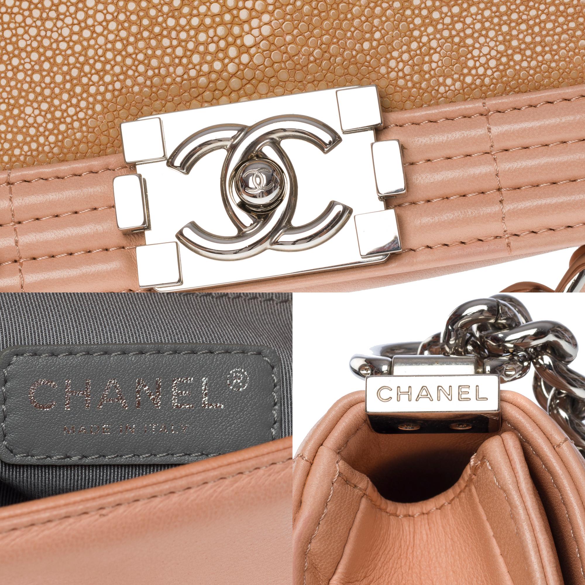 Limited Edition Chanel Boy Mini shoulder bag in Pink shagreen and leather, SHW For Sale 2