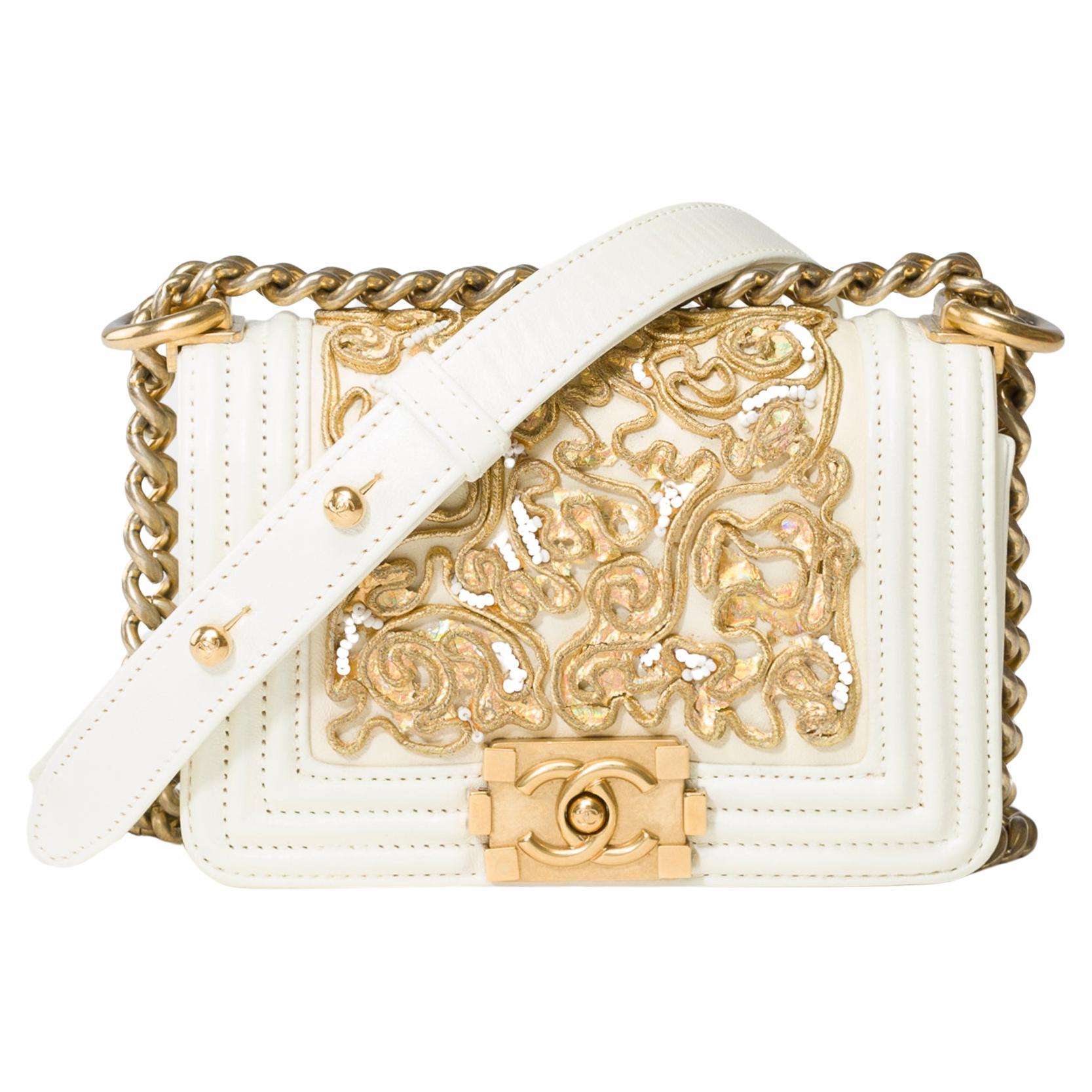 Limited edition Chanel Boy Mini Versailles shoulder bag in ecru leather, MGHW For Sale