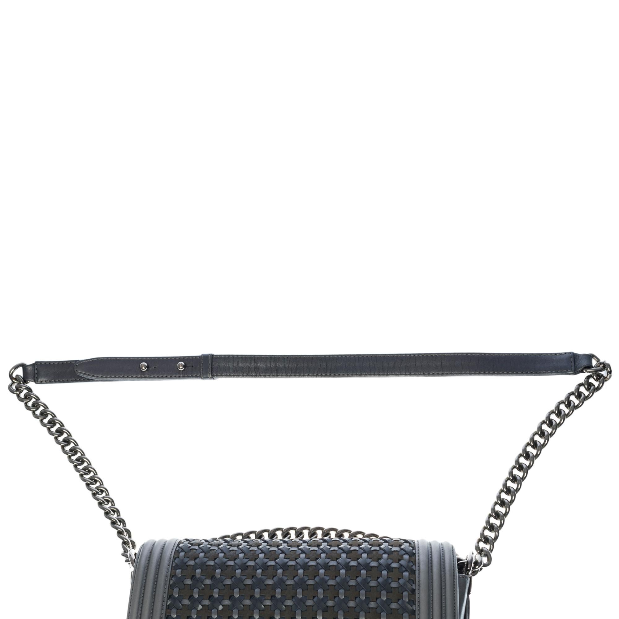 Women's Limited Edition Chanel Boy Old medium shoulder bag in Grey braided leather, SHW
