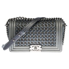 Limited Edition Chanel Boy Old medium shoulder bag in Grey braided leather, SHW