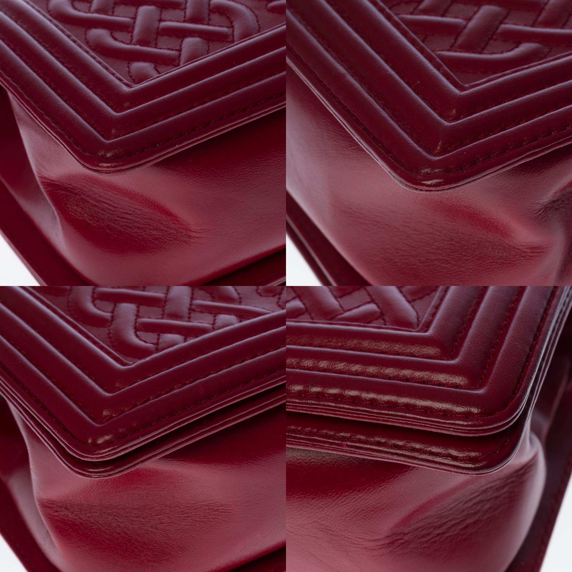 Limited Edition Chanel Boy Old medium shoulder bag in red embossed leather, SHW 3