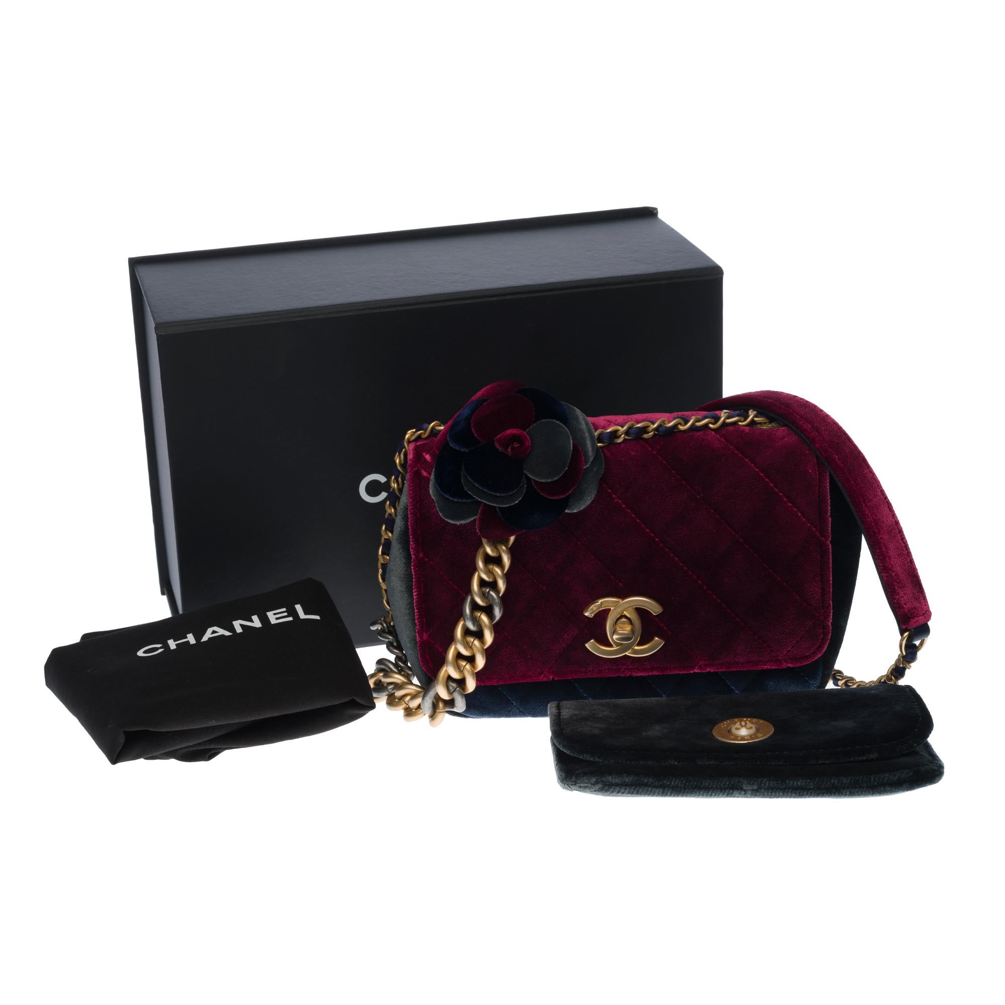 Limited Edition Chanel Camellia Flap bag quilted Velvet Small shoulder bag 4