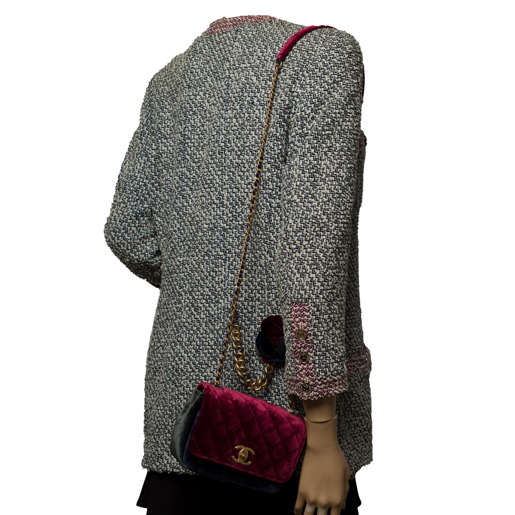 Limited Edition Chanel Camellia Flap bag quilted Velvet Small shoulder bag 5