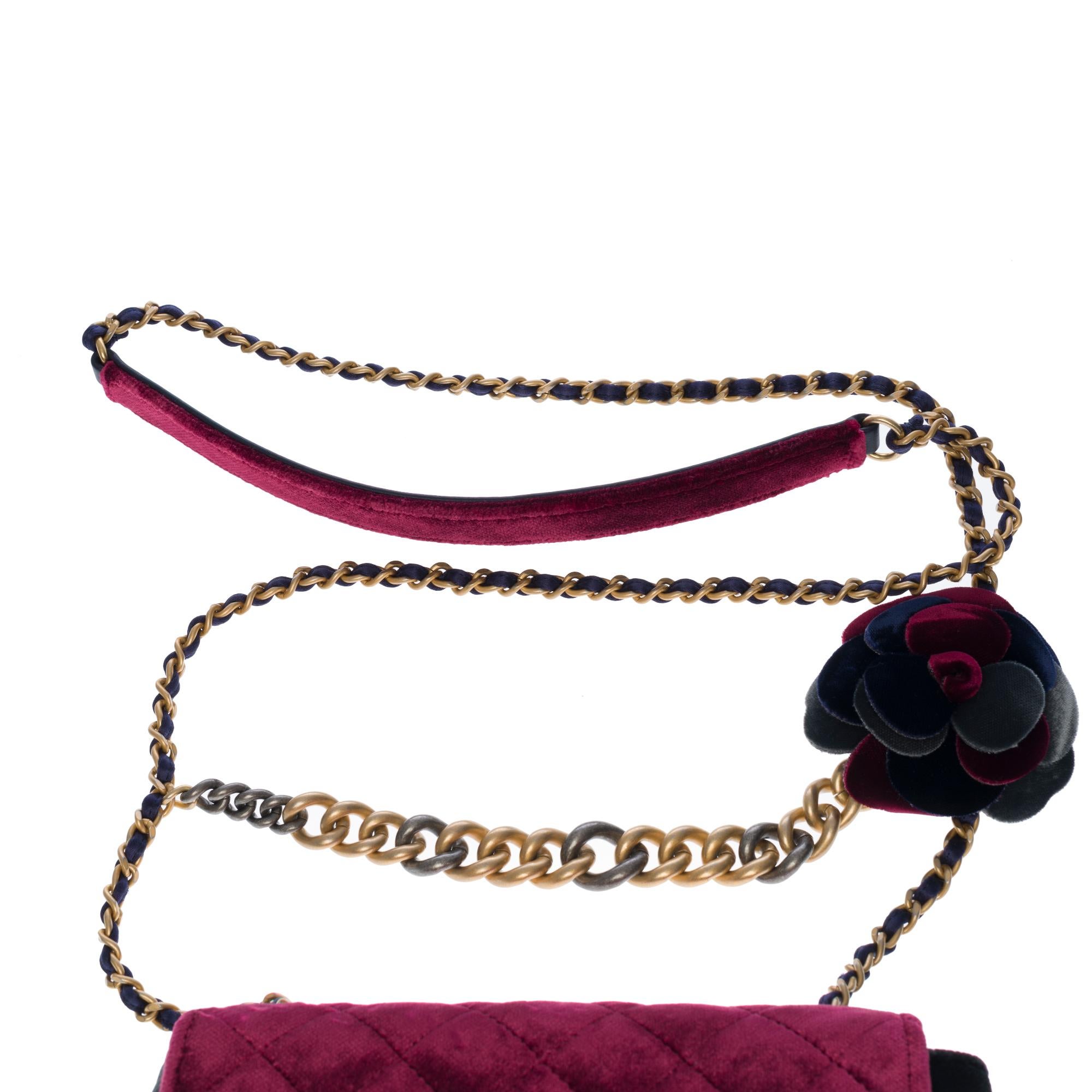 Limited Edition Chanel Camellia Flap bag quilted Velvet Small shoulder bag 1