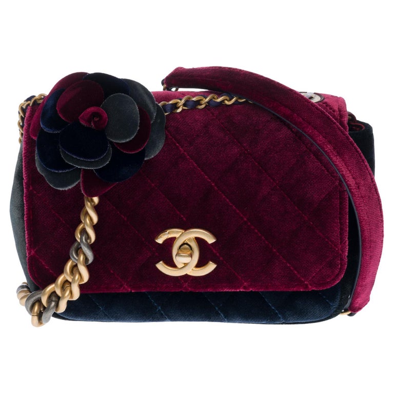 Limited Edition Chanel Camellia Flap bag quilted Velvet Small