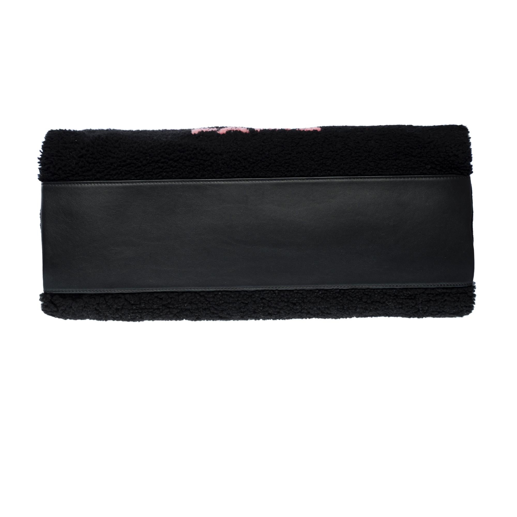Limited edition Chanel Deauville GM Tote bag in black lambswool and leather, PHW 7