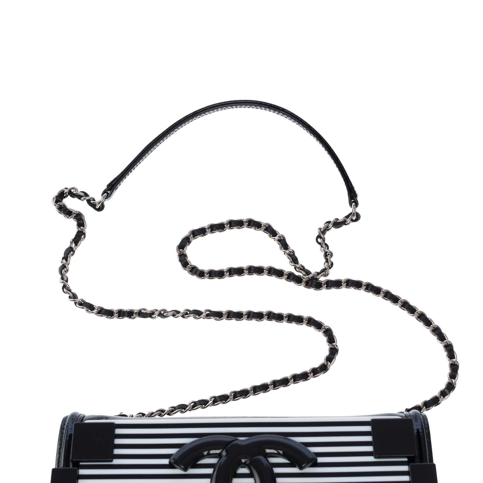 Limited edition Chanel Lego Brick shoulder flap bag in black&white leather, SHW 6