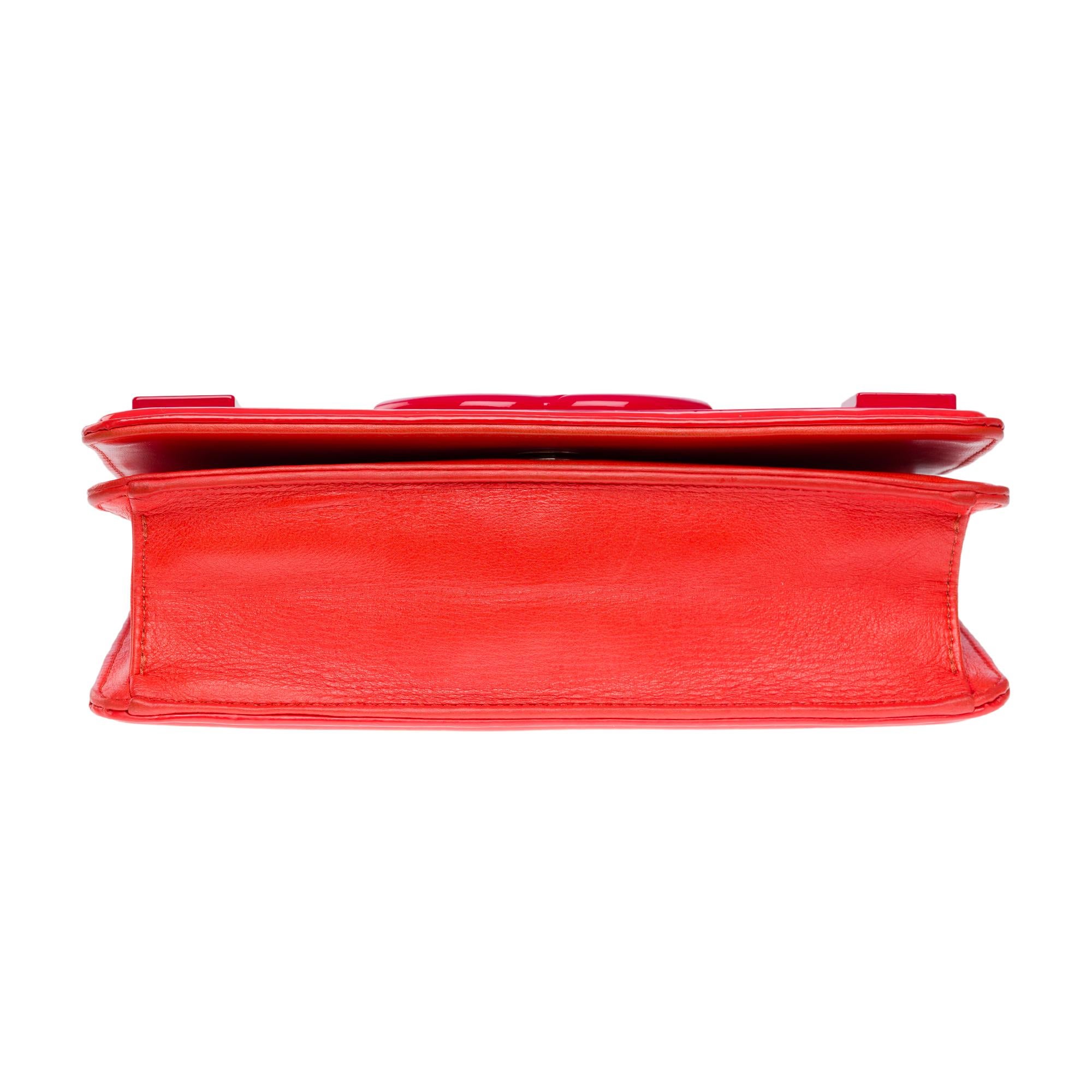 Limited edition Chanel Lego Brick shoulder flap bag in Coral & Red leather, SHW 6