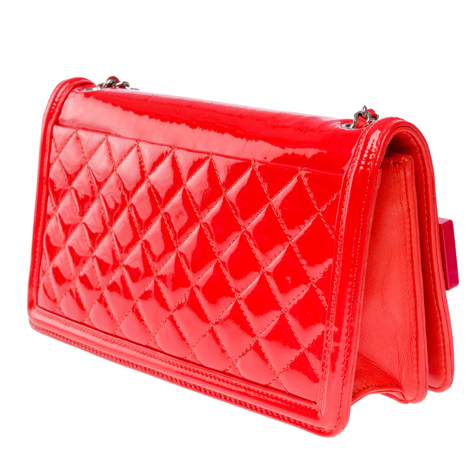 Limited edition Chanel Lego Brick shoulder flap bag in Coral & Red leather, SHW 1