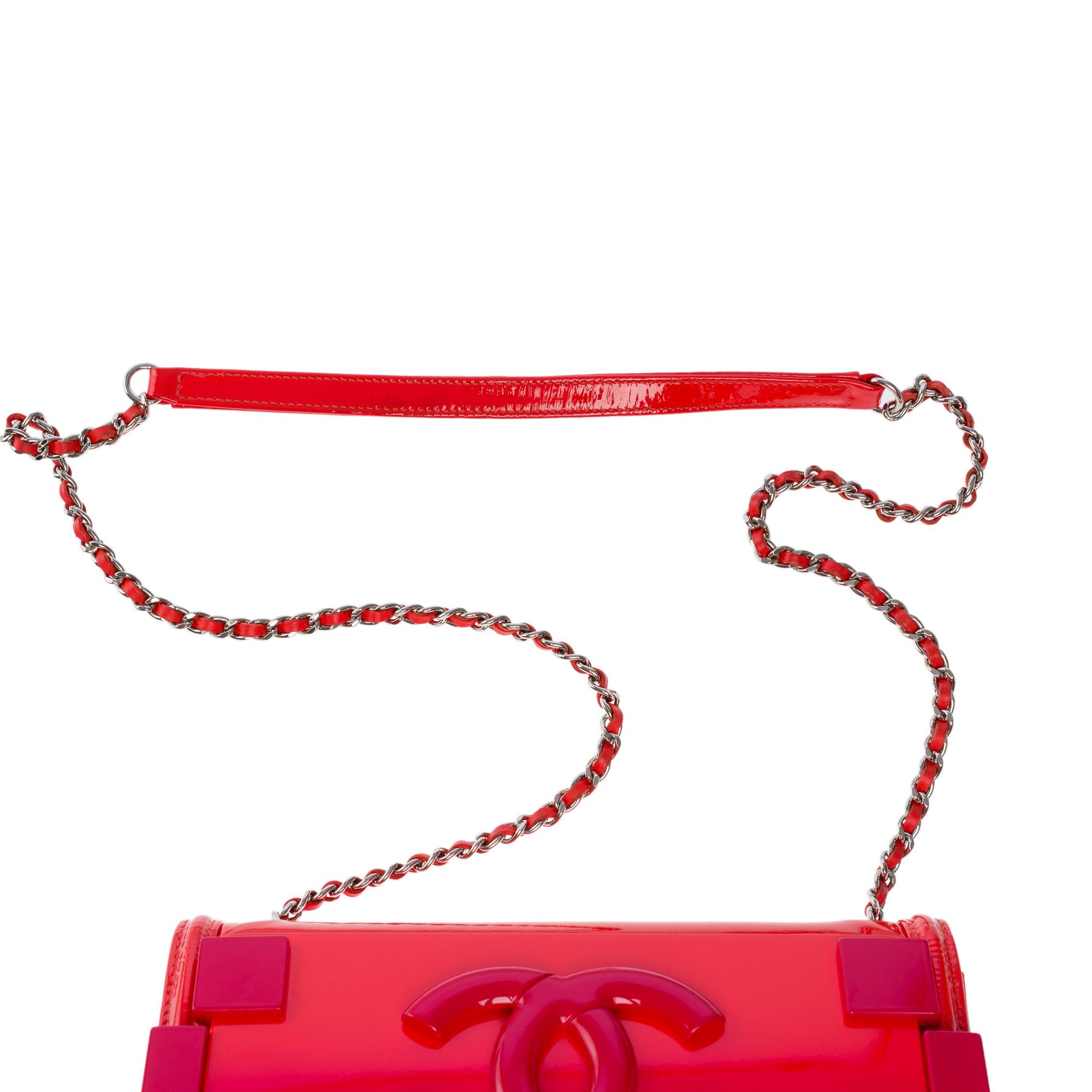 Limited edition Chanel Lego Brick shoulder flap bag in Coral & Red leather, SHW 5