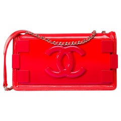 Limited edition Chanel Lego Brick shoulder flap bag in Coral & Red leather, SHW