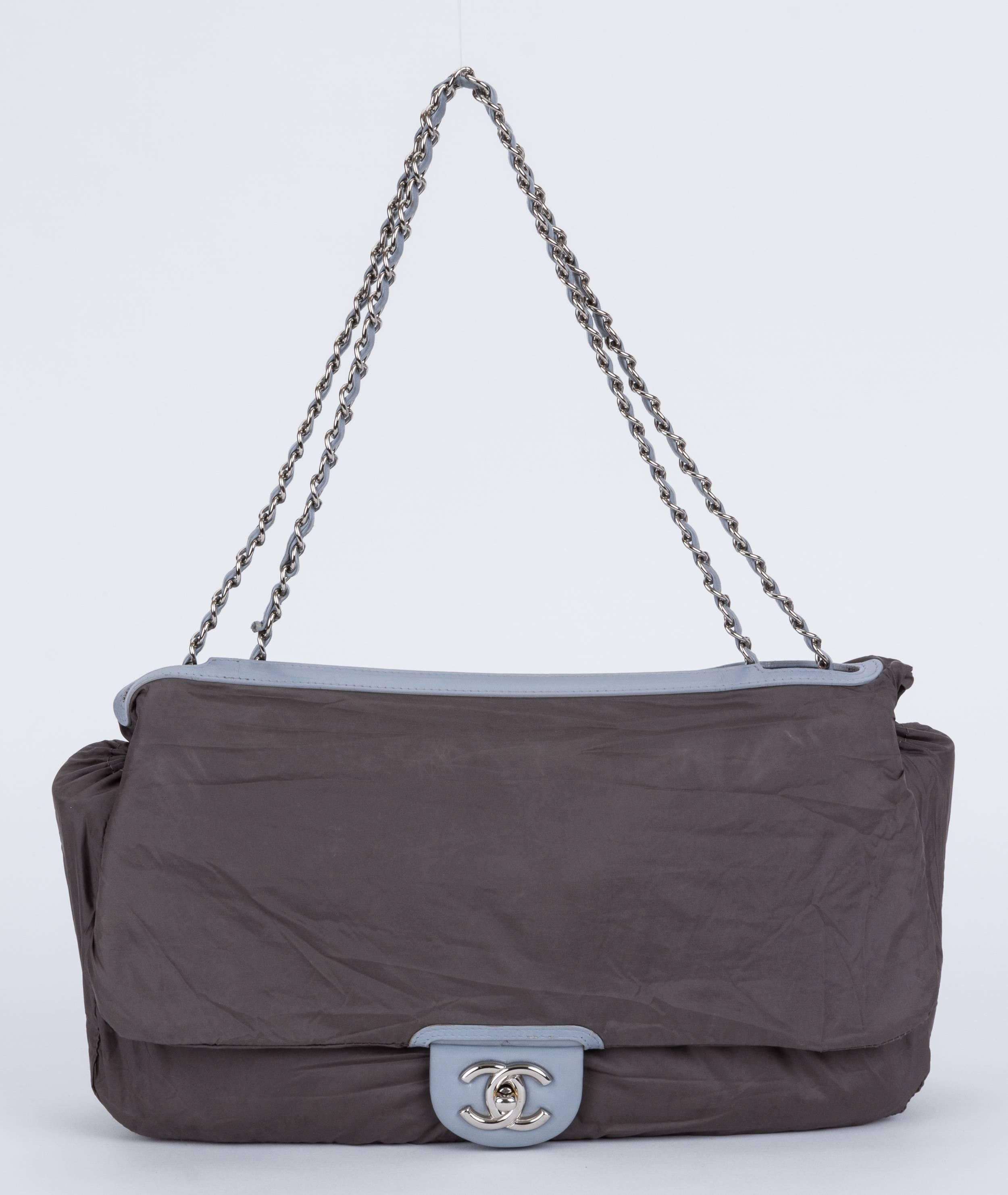 Limited Edition Chanel Maxi Grey Rain Jacket Flap Bag In Good Condition For Sale In West Hollywood, CA