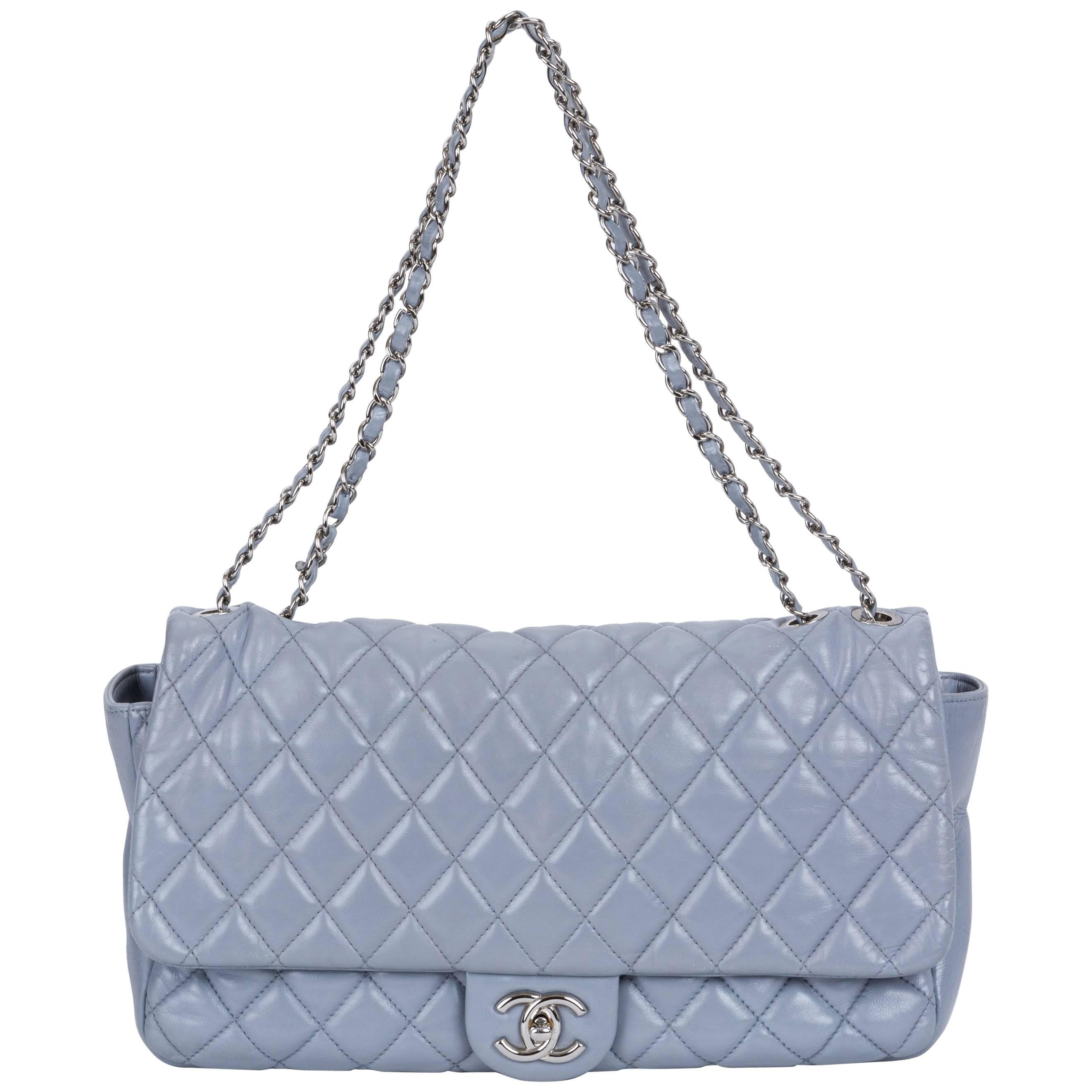 Limited Edition Chanel Maxi Grey Rain Jacket Flap Bag