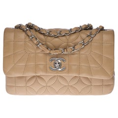 Used Limited Edition Chanel Mini Flap bag shoulder bag in beige quilted leather, SHW